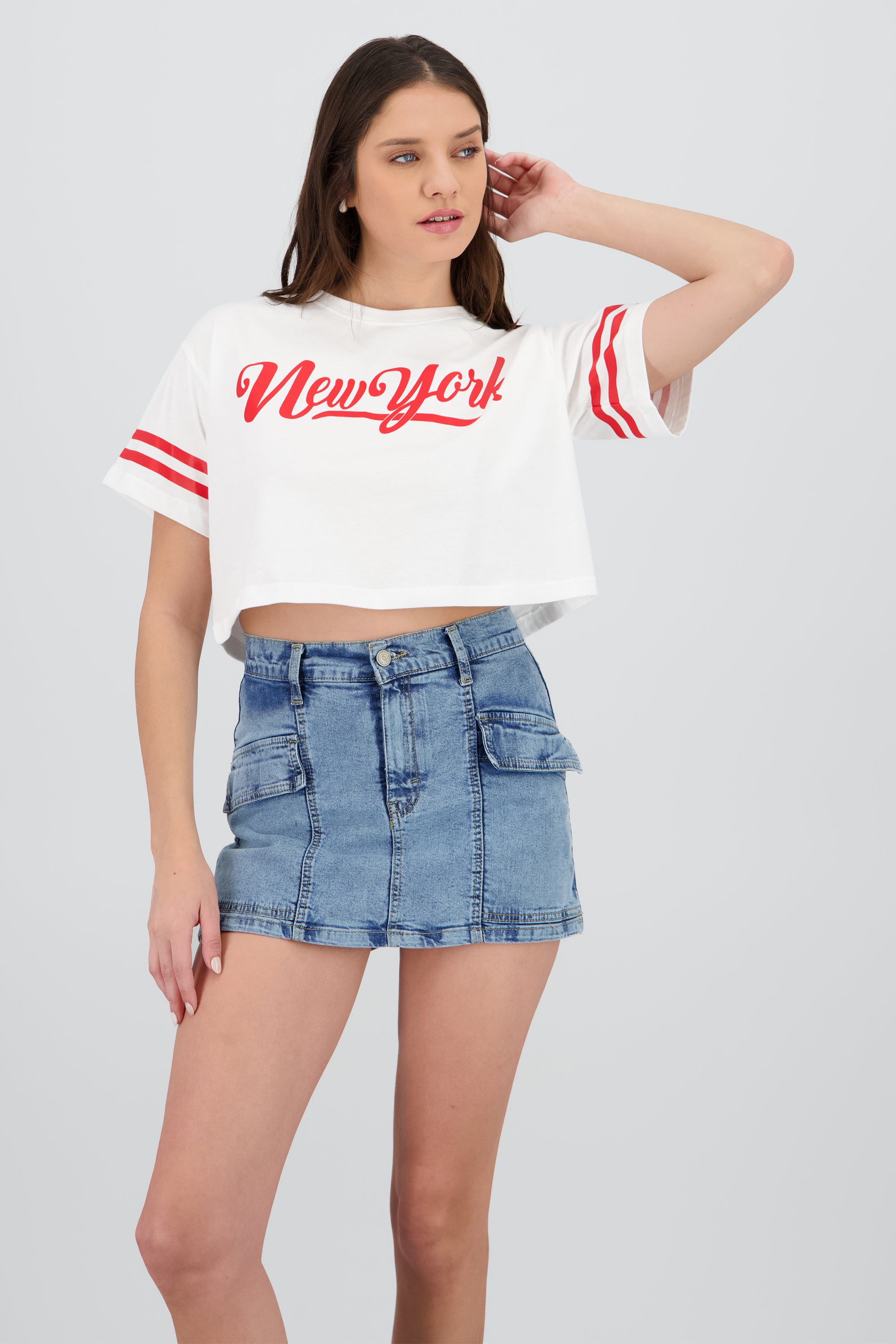Playera crop new york BLANCO