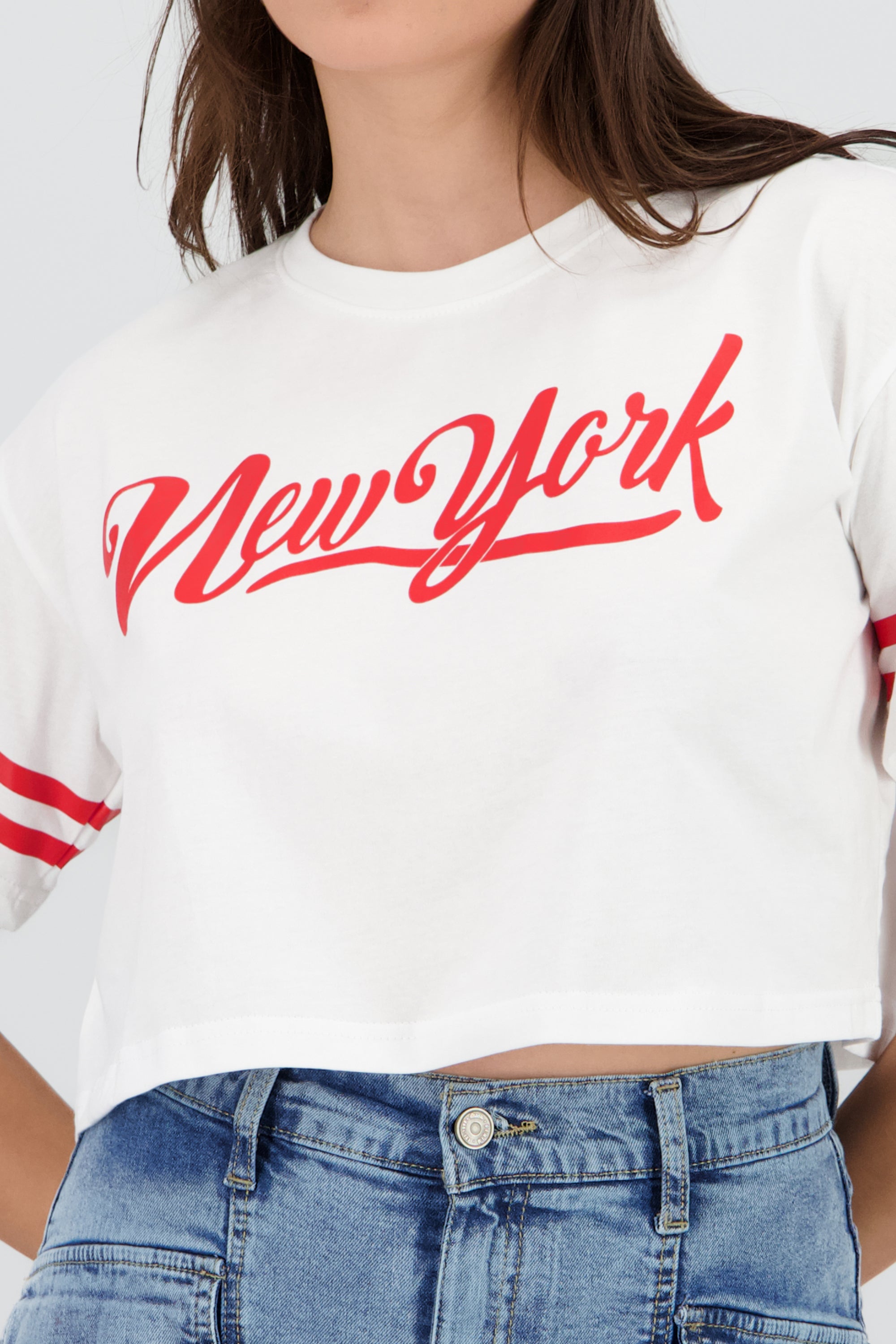 Playera crop new york BLANCO