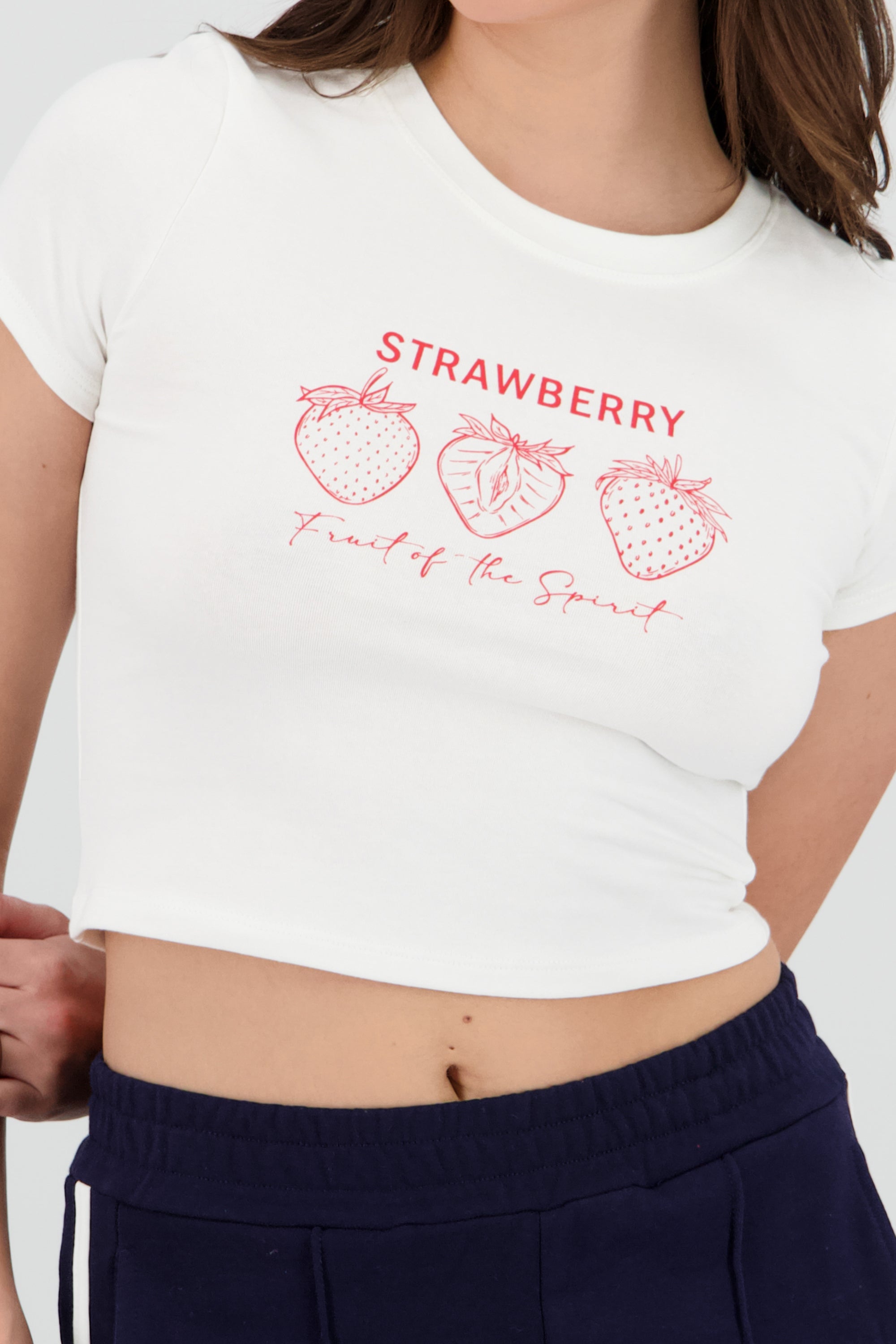 Top crop estampado fresas BLANCO