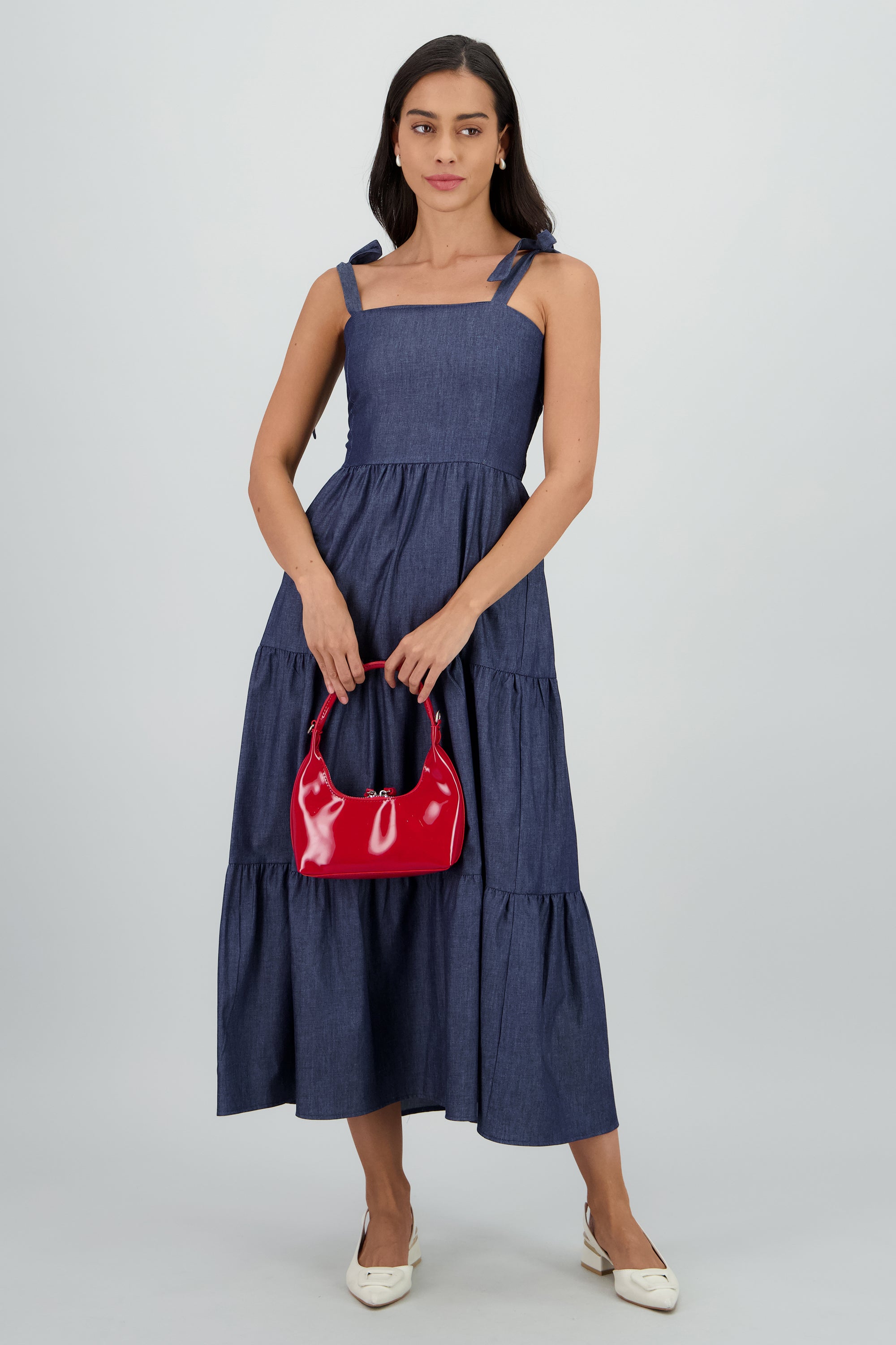 VESTIDO DENIM MIDI CON CORTES DARK WASH
