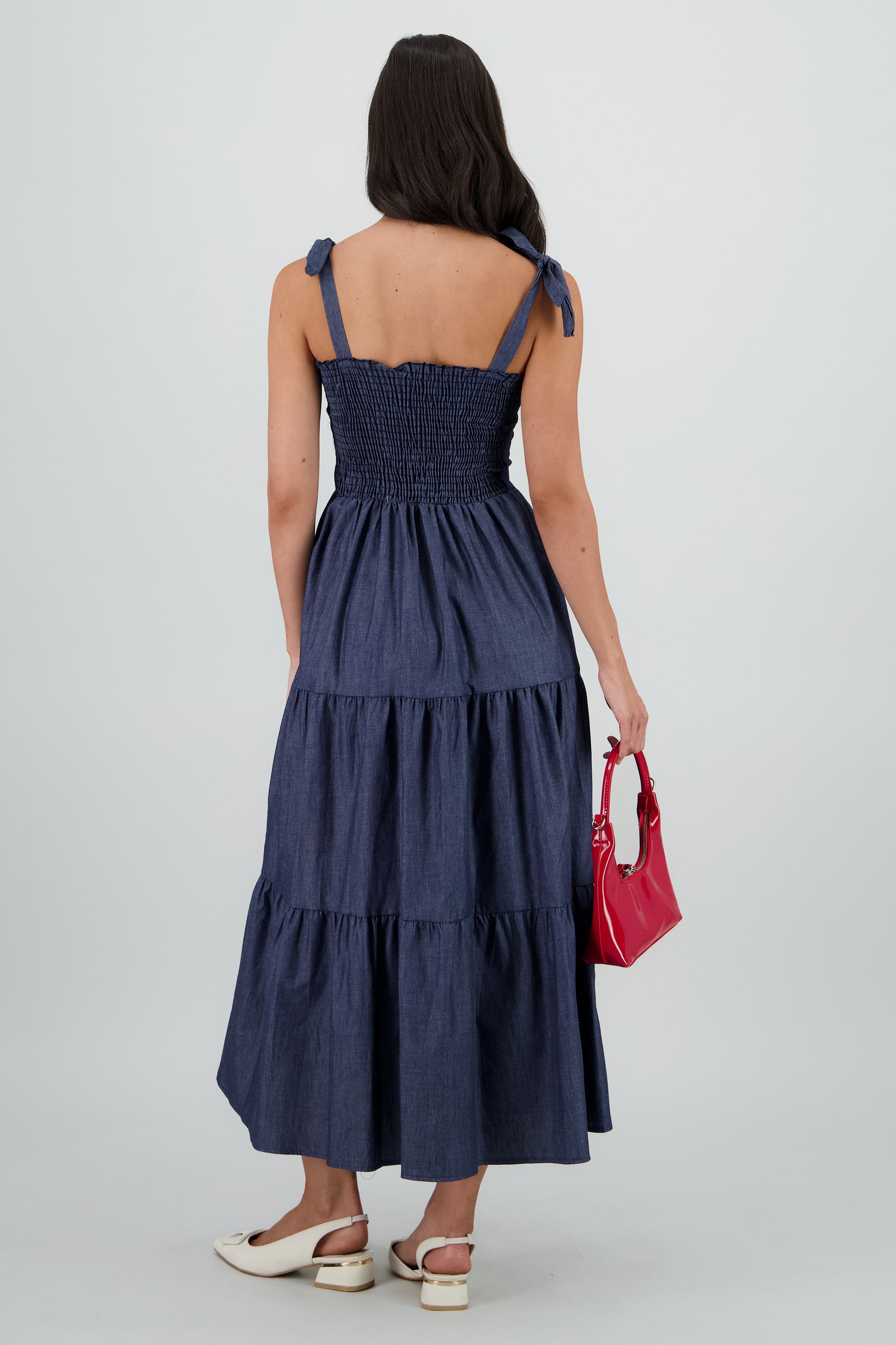 VESTIDO DENIM MIDI CON CORTES DARK WASH