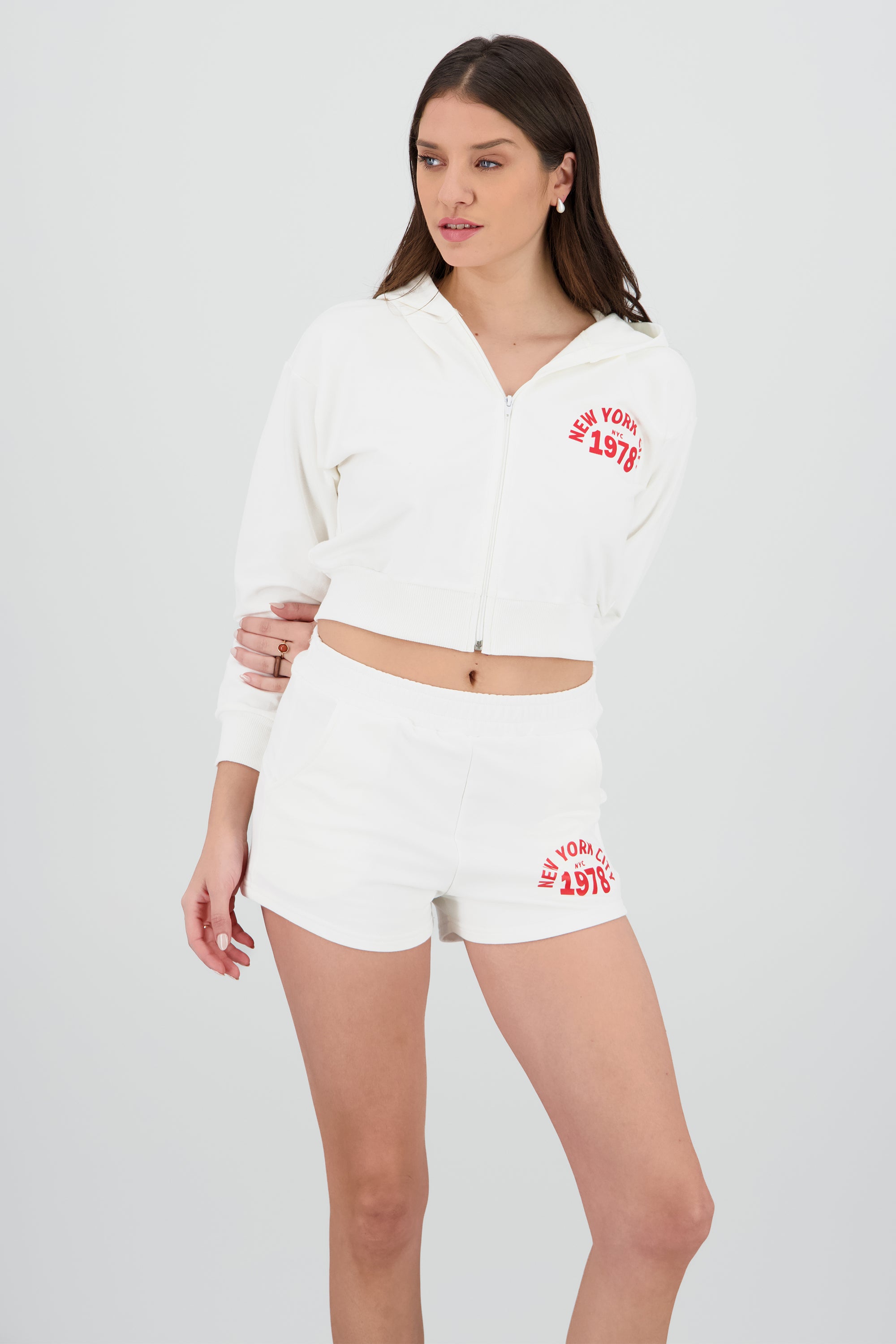Sudadera crop cierre new york BLANCO