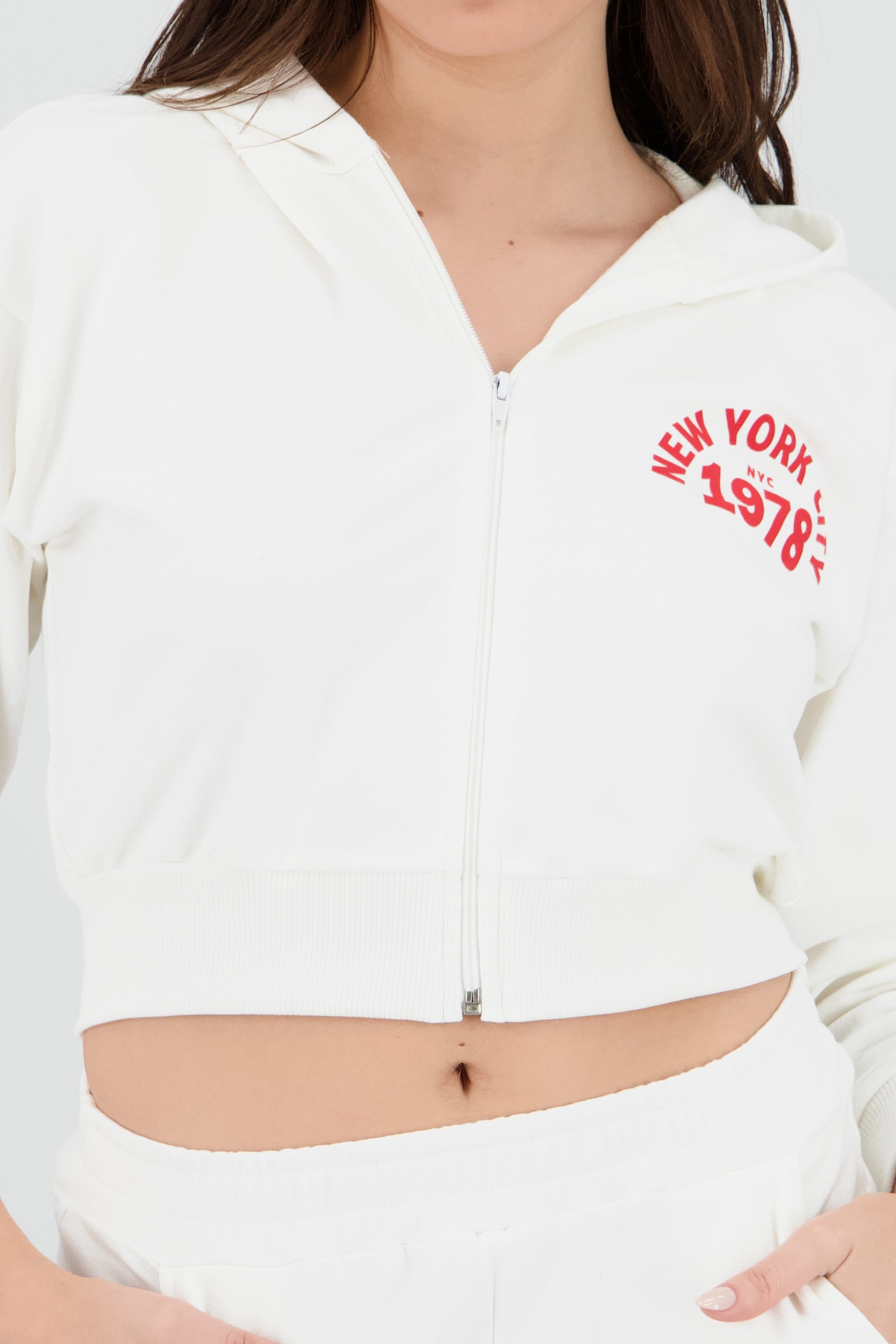 Sudadera crop cierre new york BLANCO