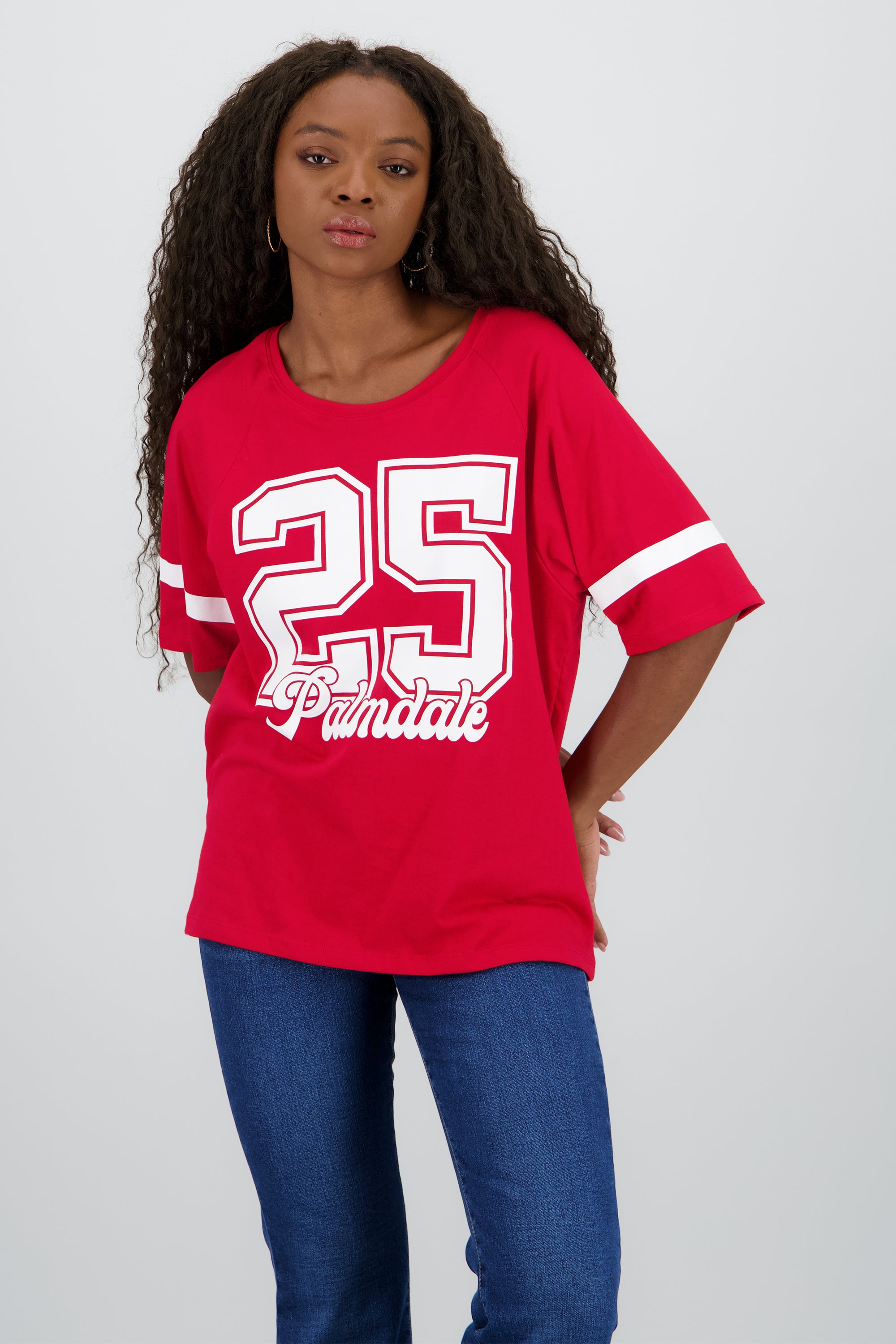 Playera palmdale contraste mangas ROJO