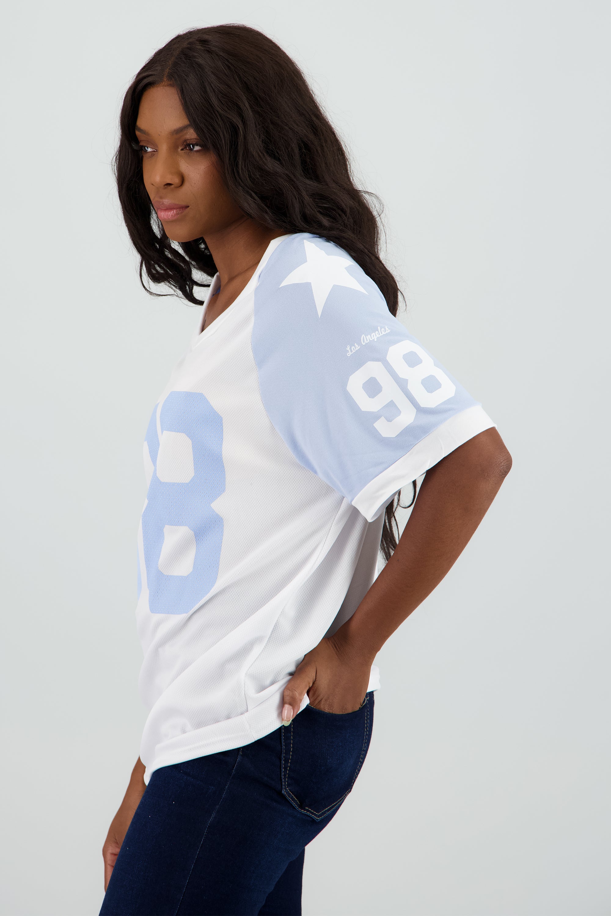 Playera oversized numero contraste AZUL COMBO