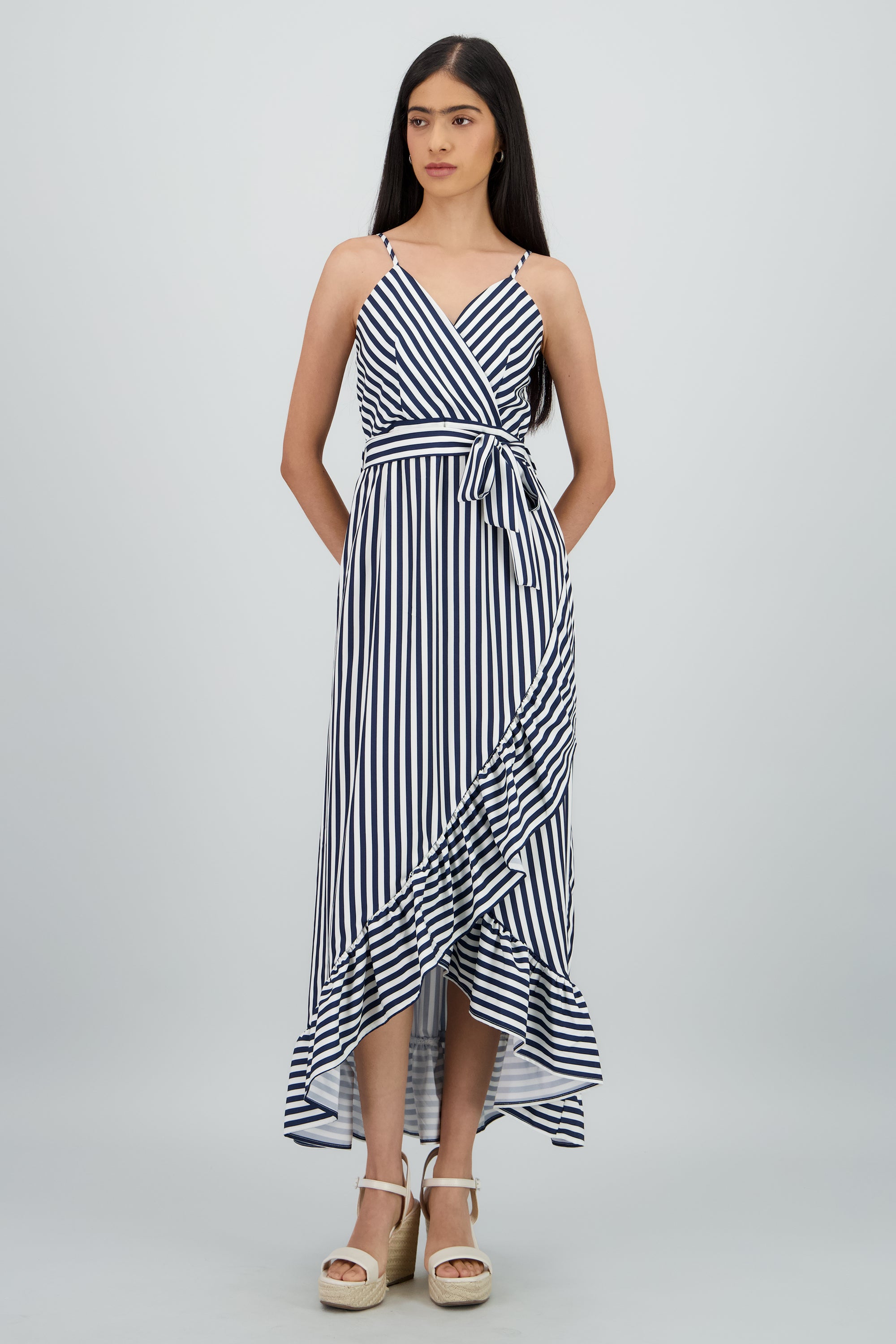 Vestido midi olanes rayas MARINO