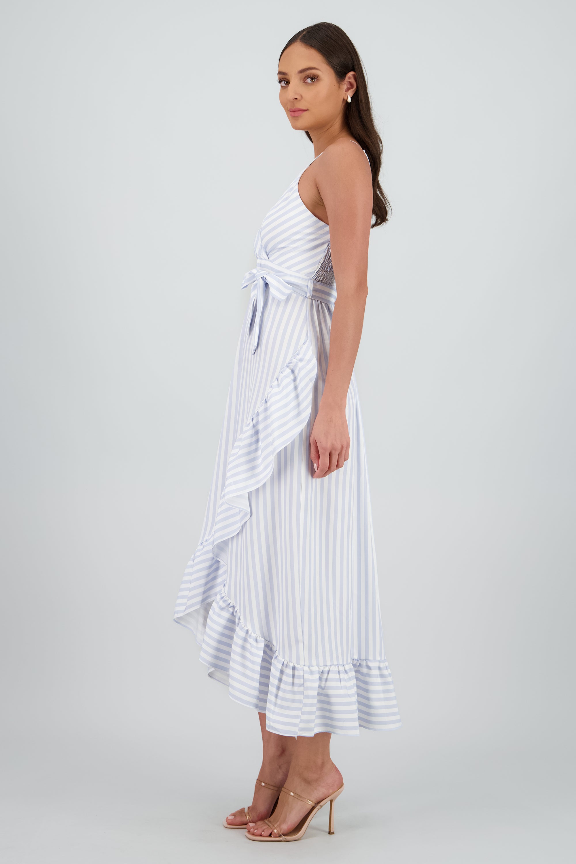 Vestido midi olanes rayas AZUL CIELO