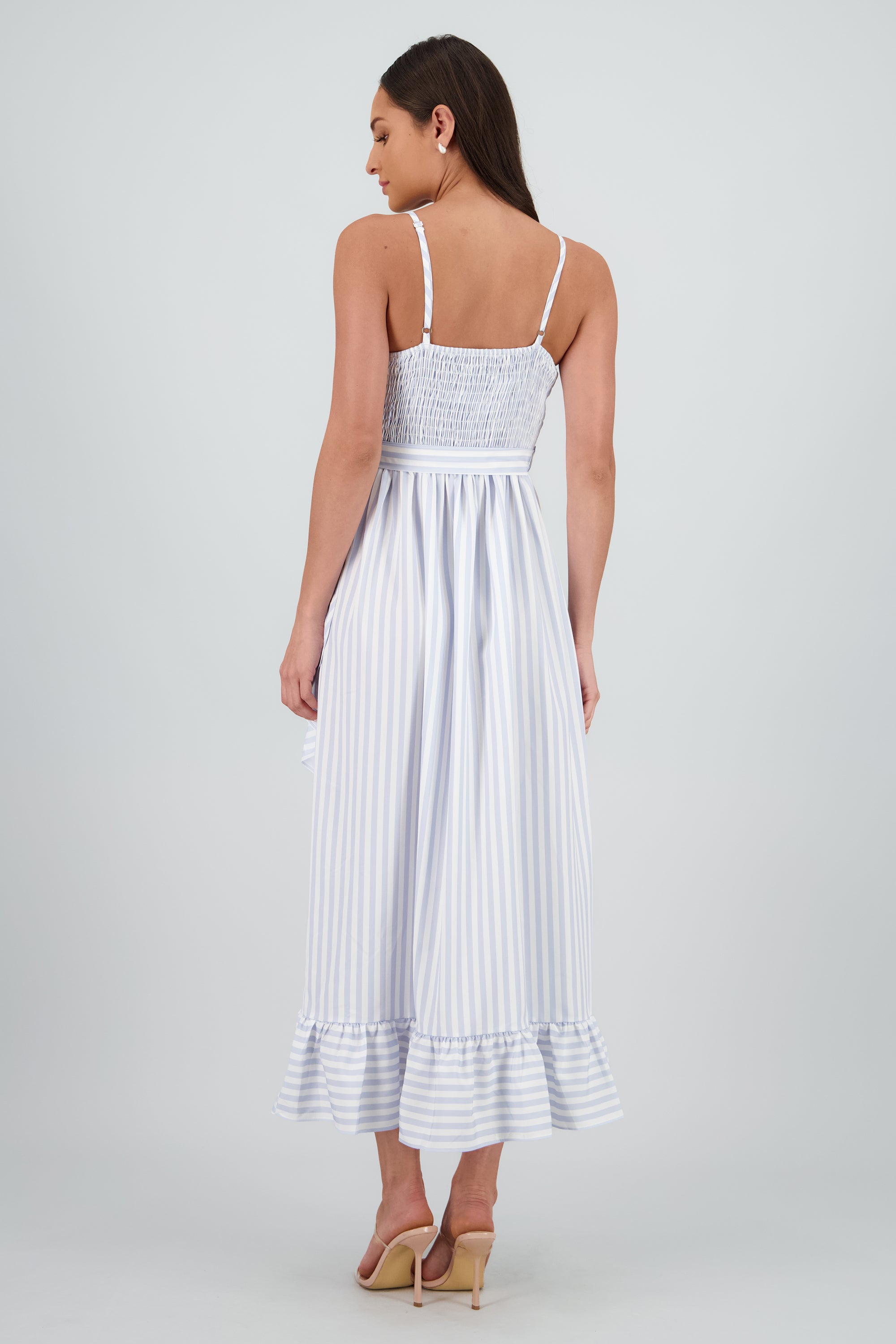 Vestido midi olanes rayas AZUL CIELO