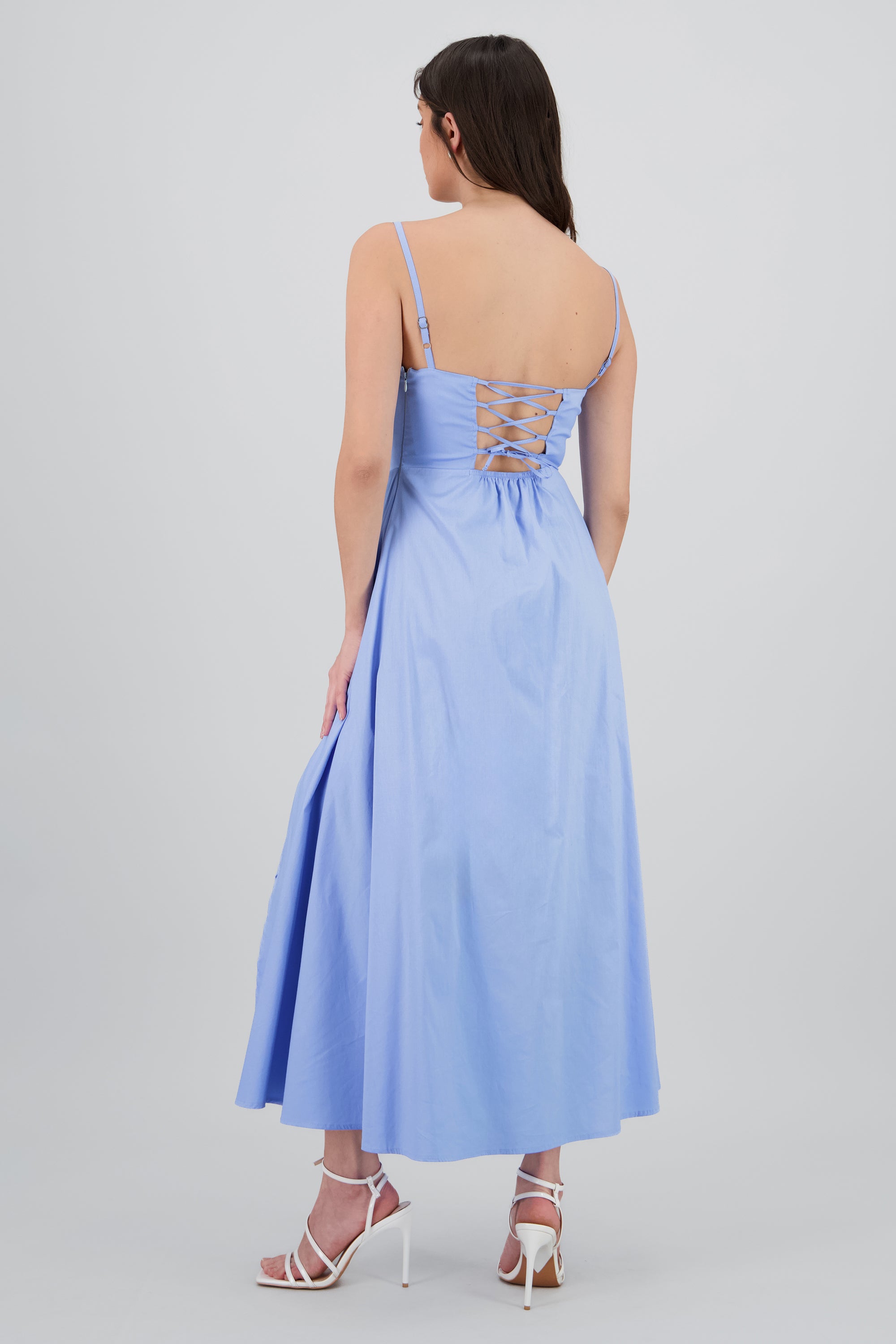 Vestido midi tirantes escote AZUL PASTEL