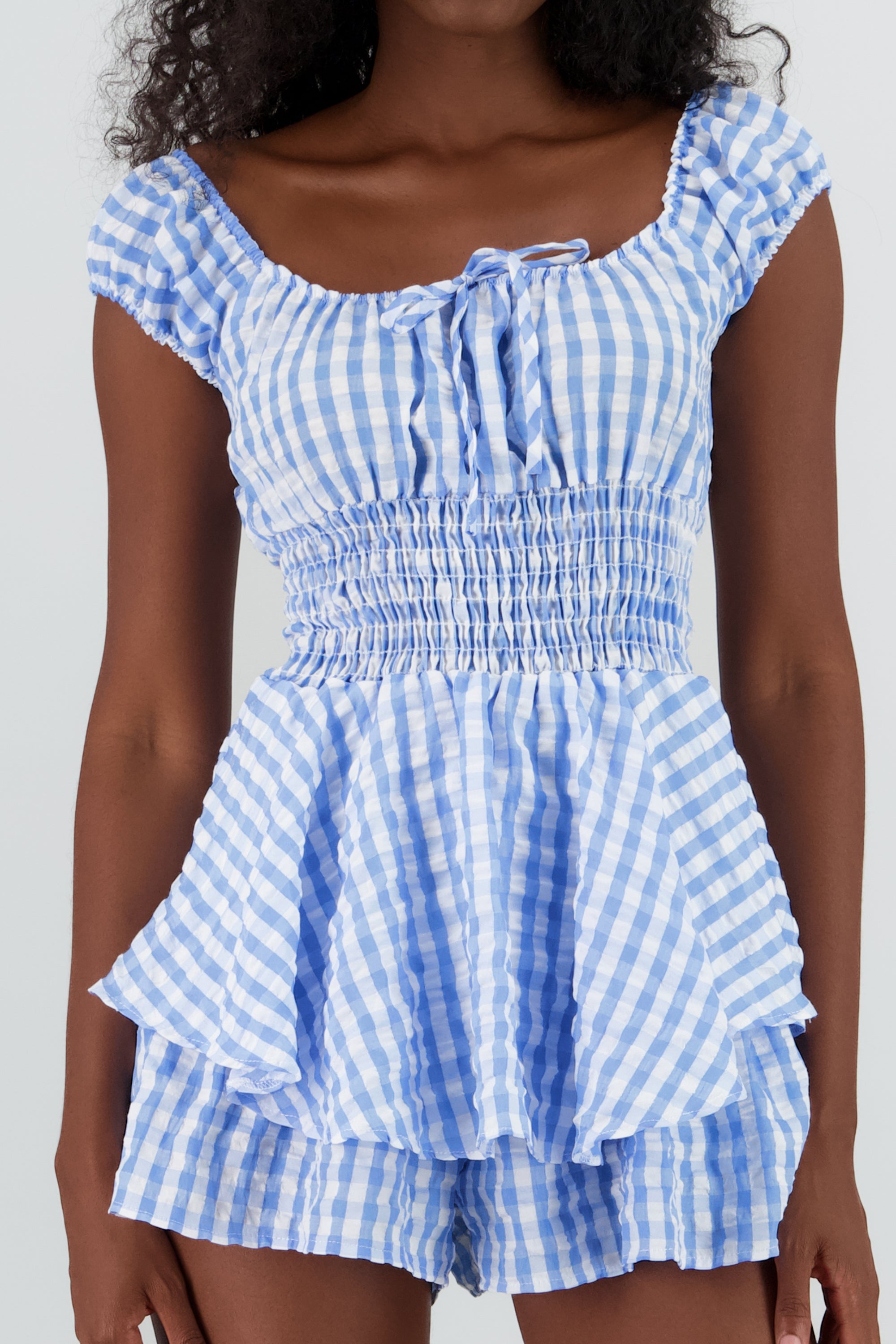 Vestido mini olanes gingham AZUL COMBO