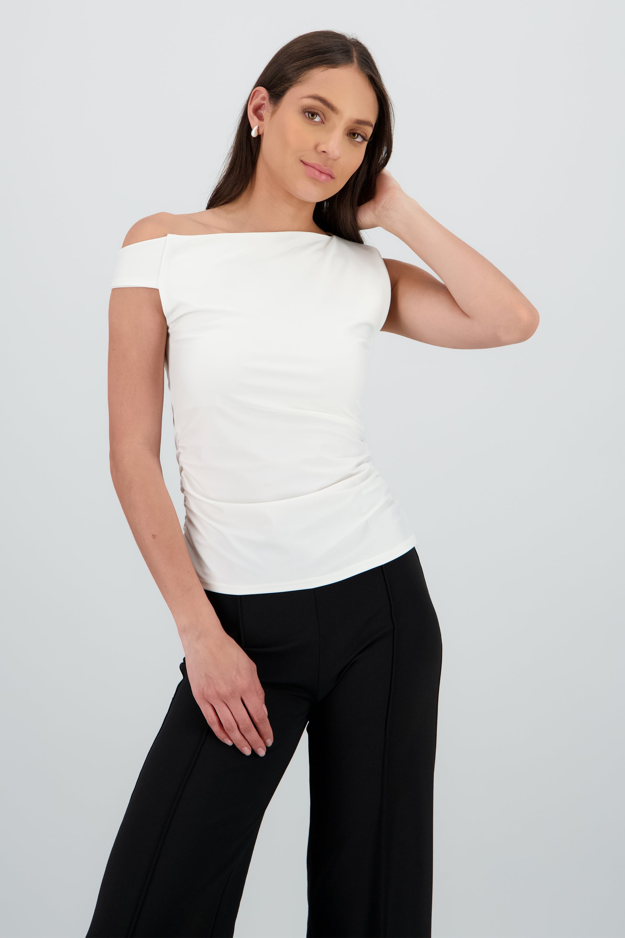 Top asimetrico detalle drapeado BLANCO