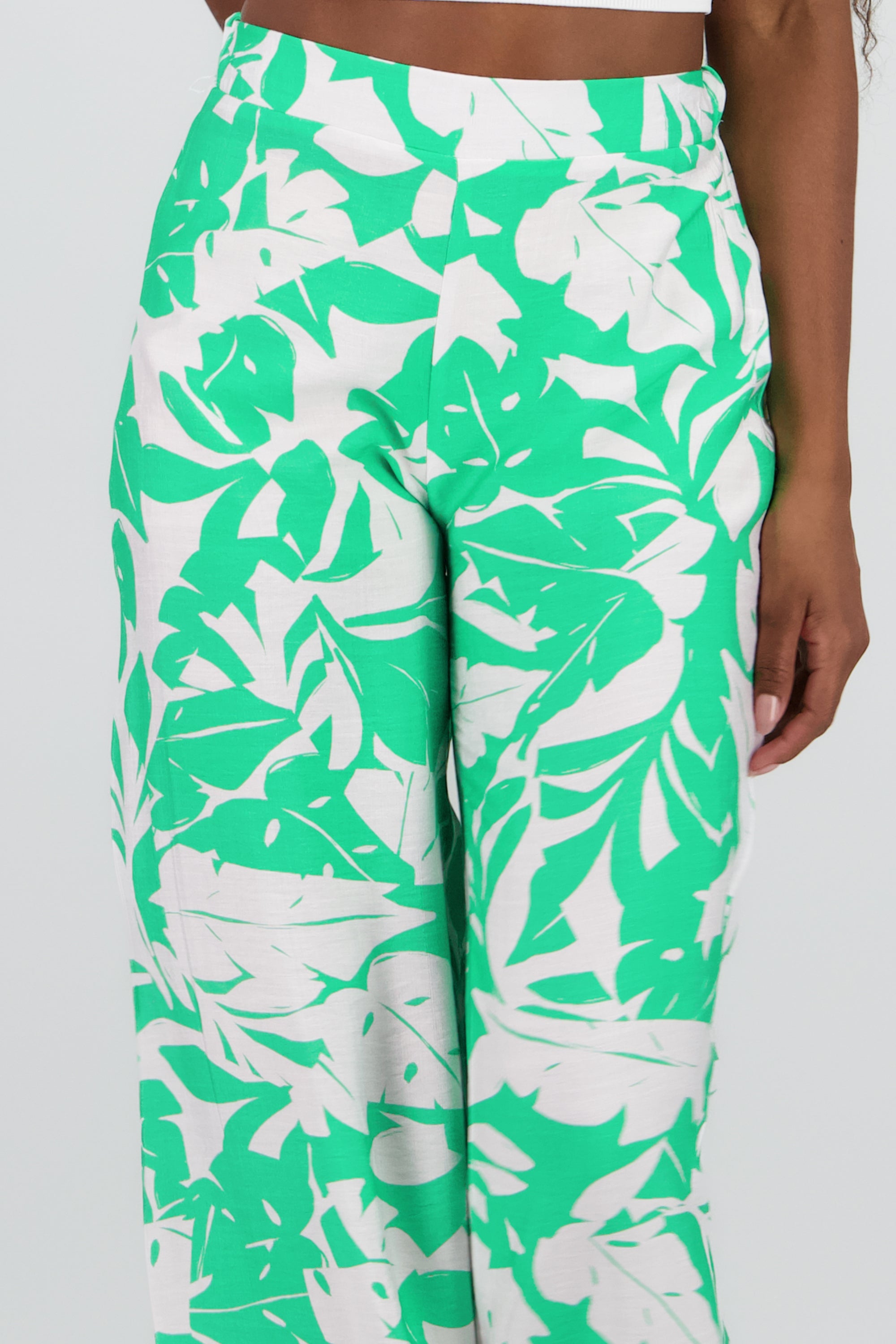 Pantalon fluido tropical pretina ancha VERDE COMBO