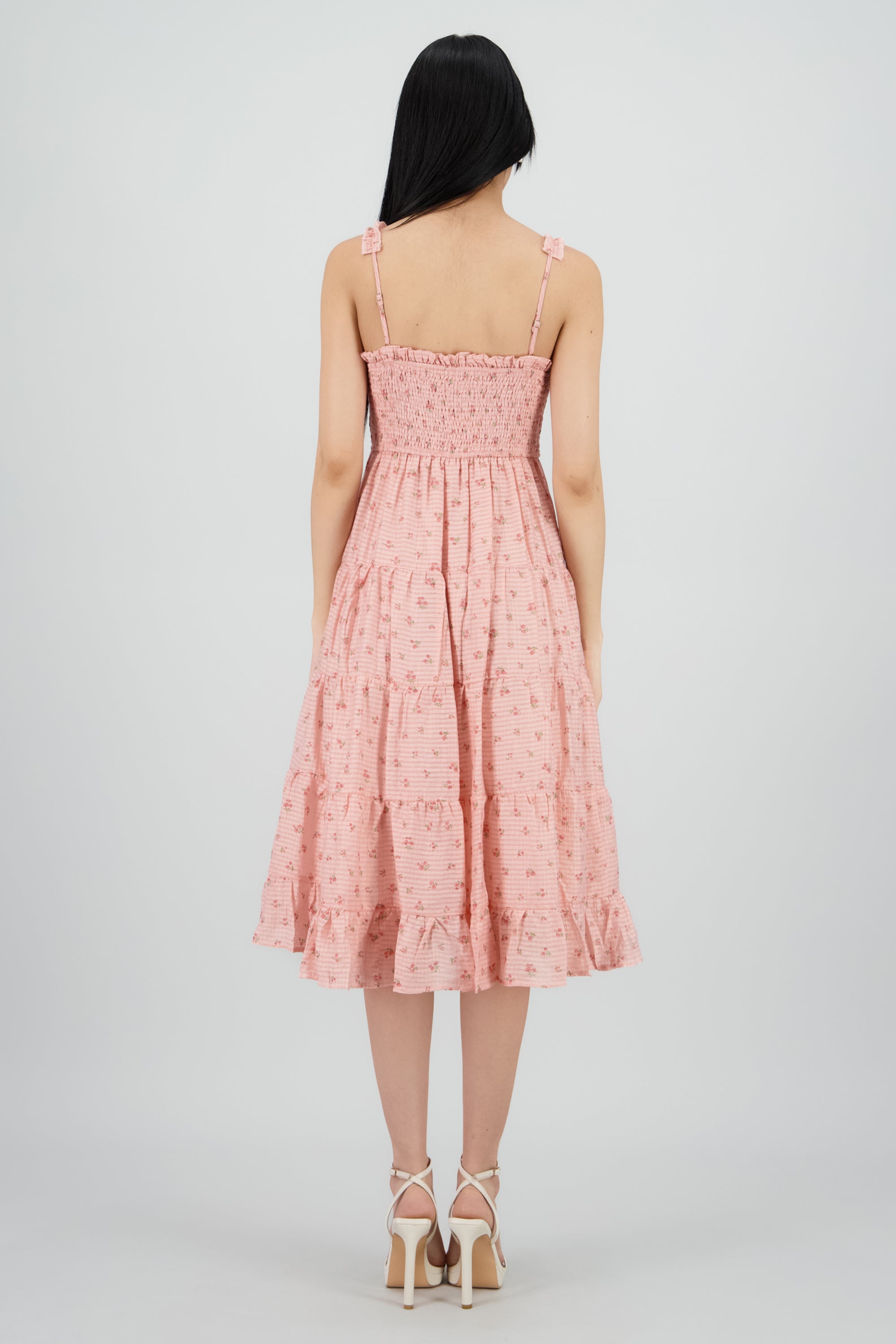 Vestido con smocking estampado de flores ROSA COMBO
