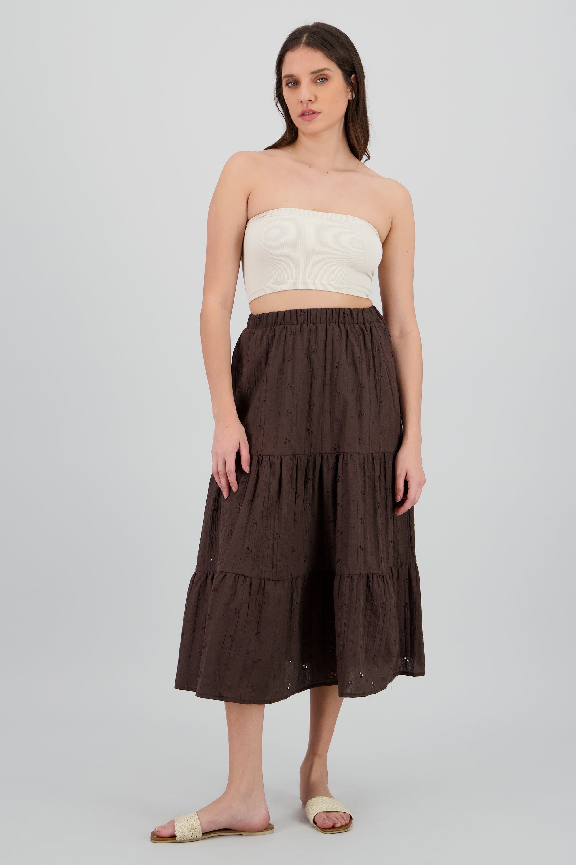 Falda maxi con bloques de eyelet CAFE OBSCURO