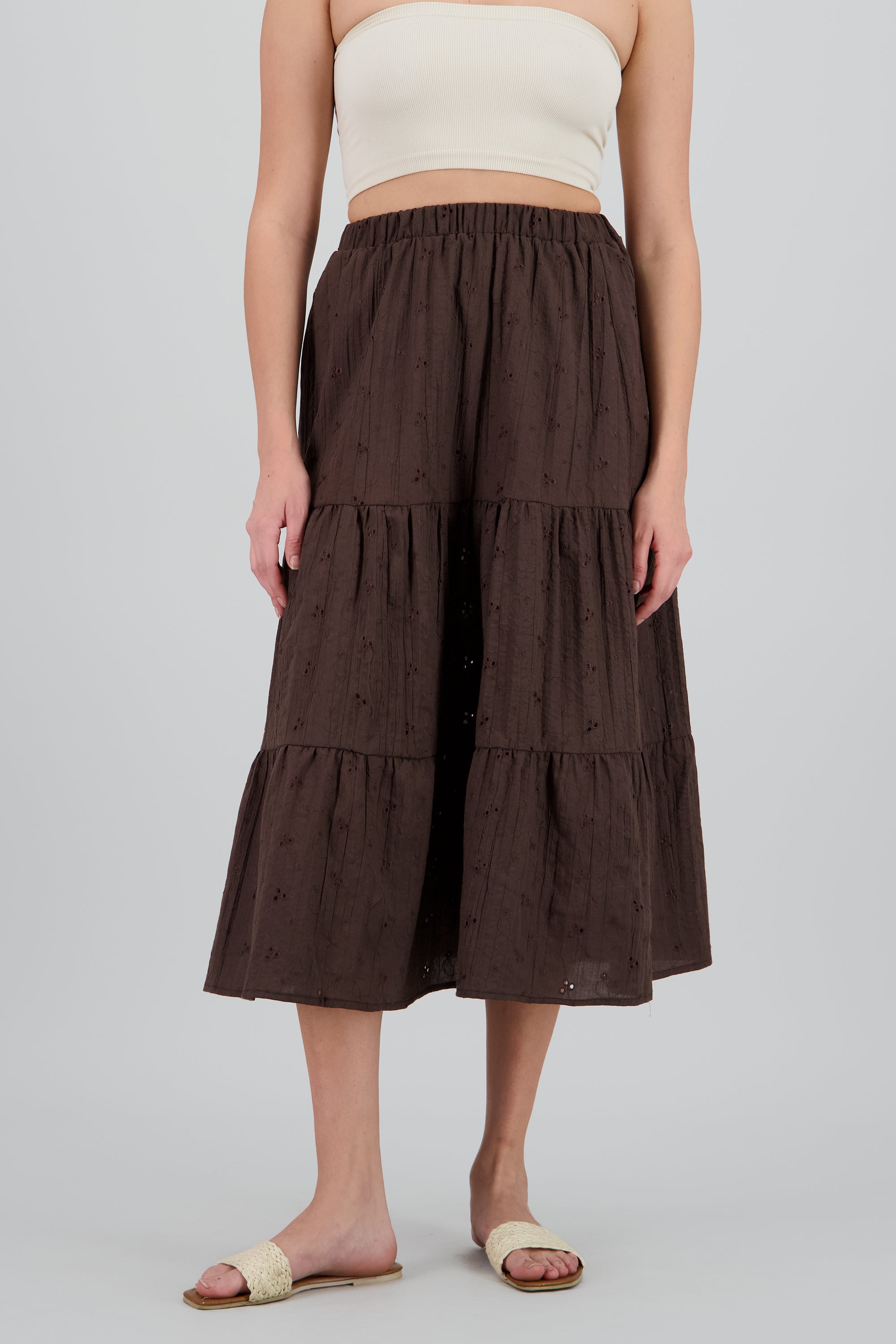 Falda maxi con bloques de eyelet CAFE OBSCURO