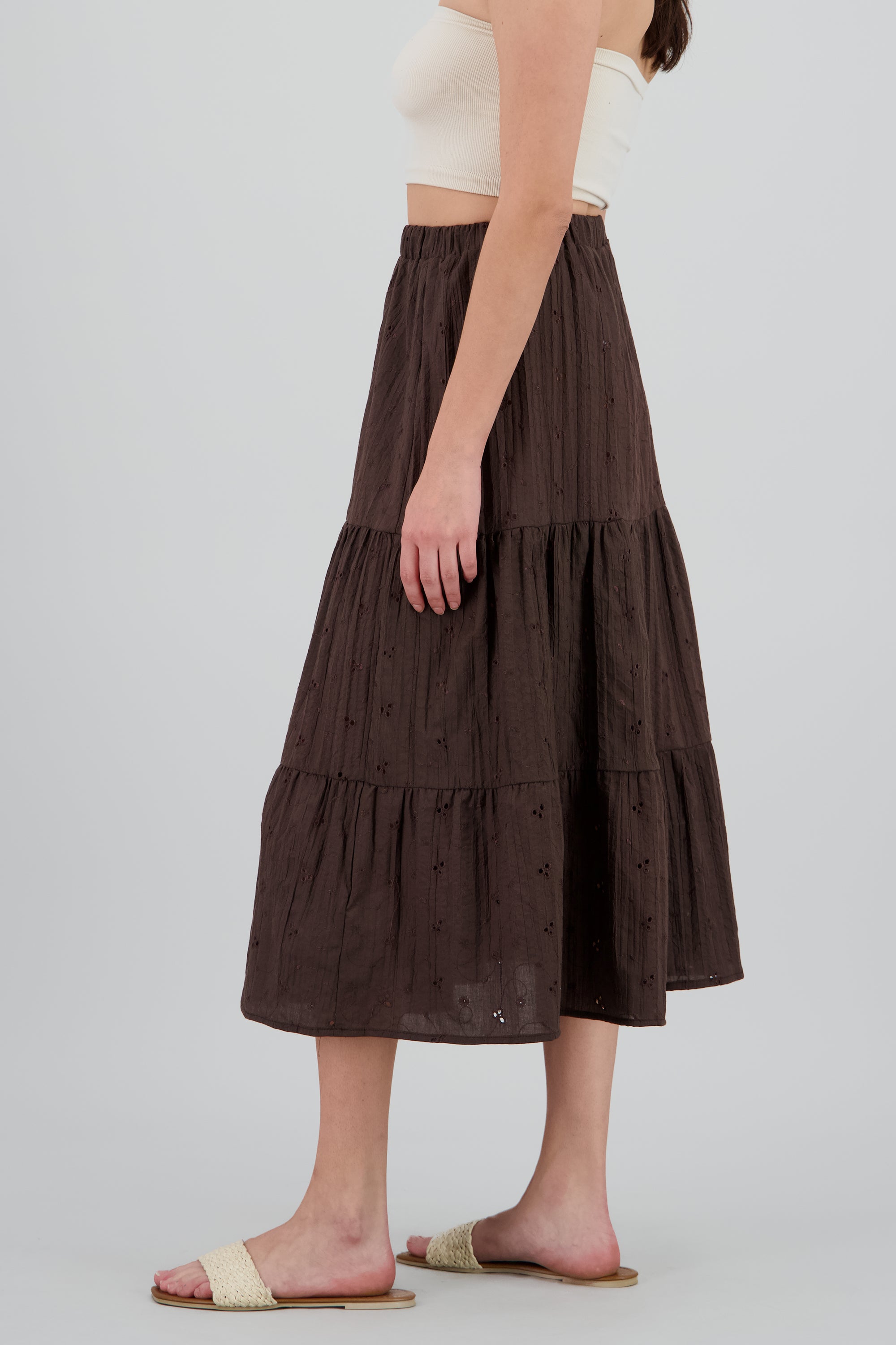 Falda maxi con bloques de eyelet CAFE OBSCURO