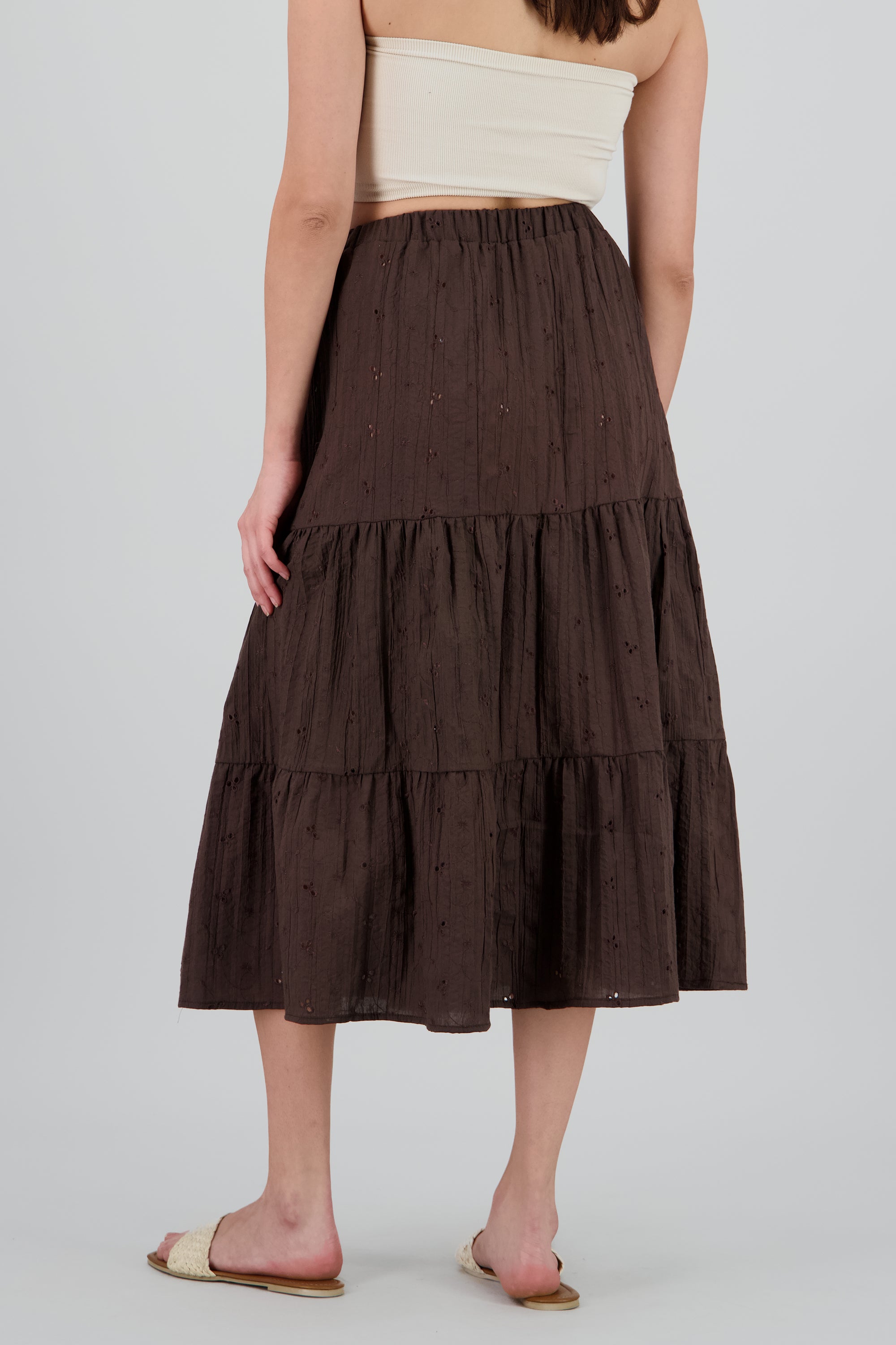 Falda maxi con bloques de eyelet CAFE OBSCURO