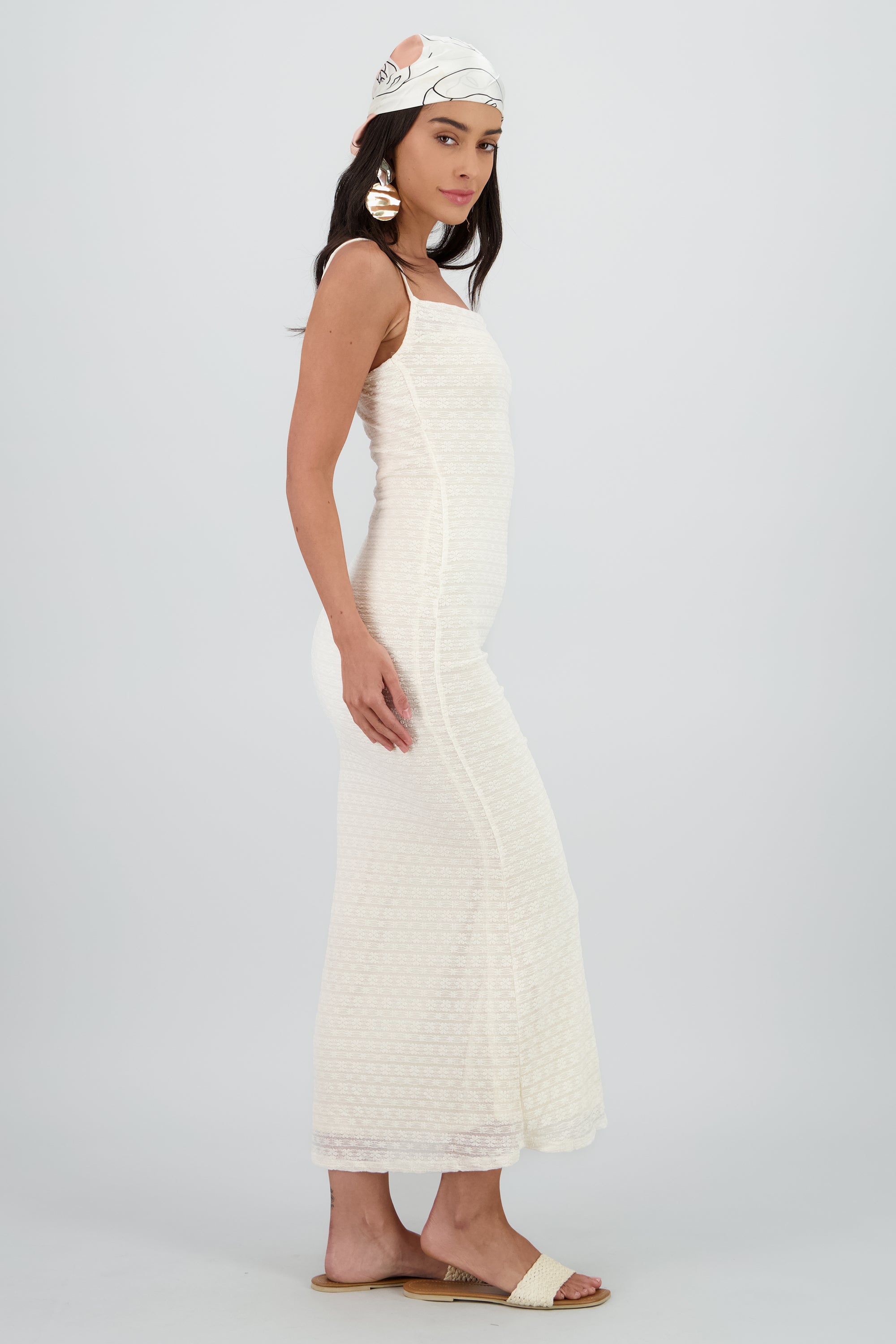 Vestido con encaje de flores CREMA