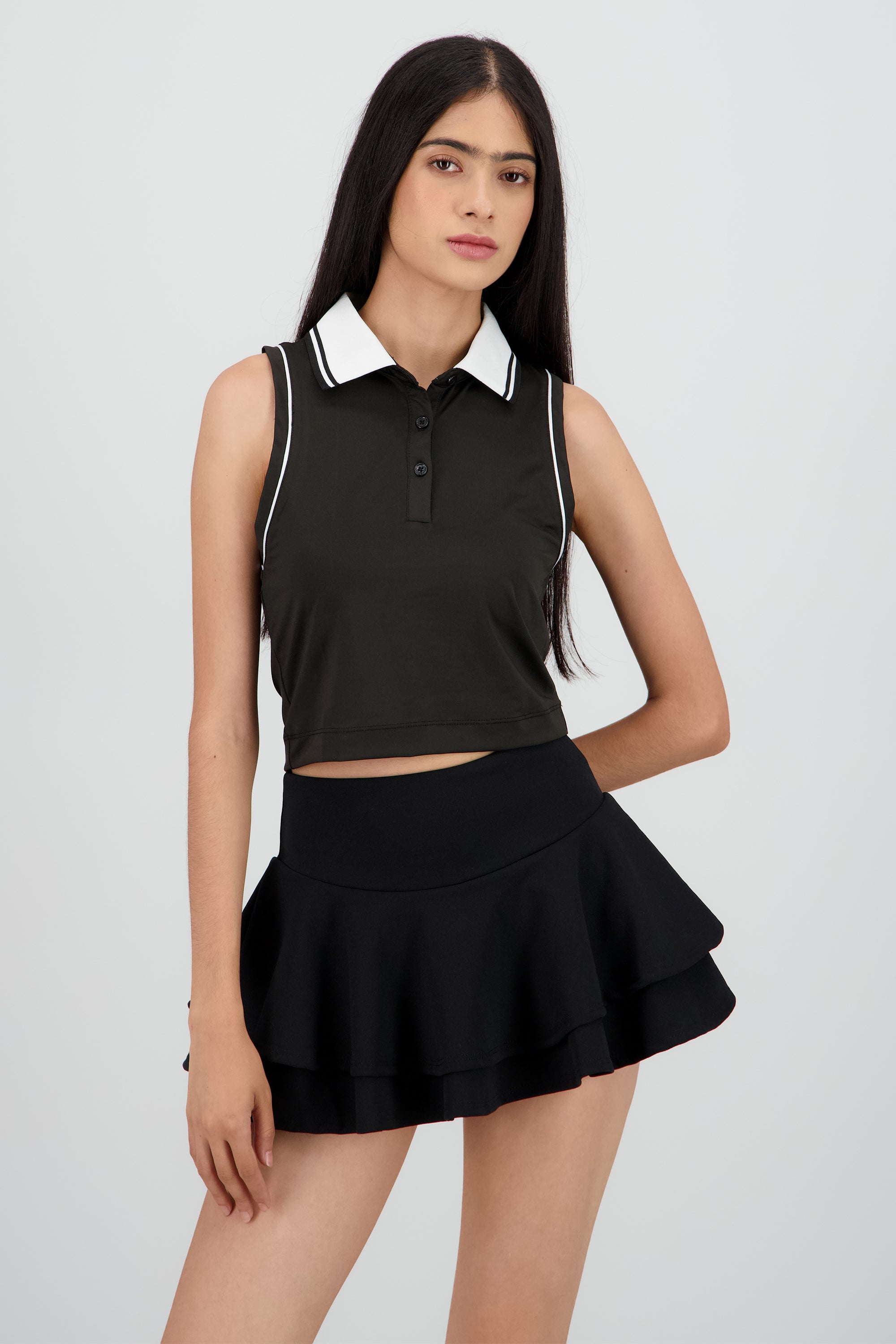Top polo lineas contraste NEGRO COMBO