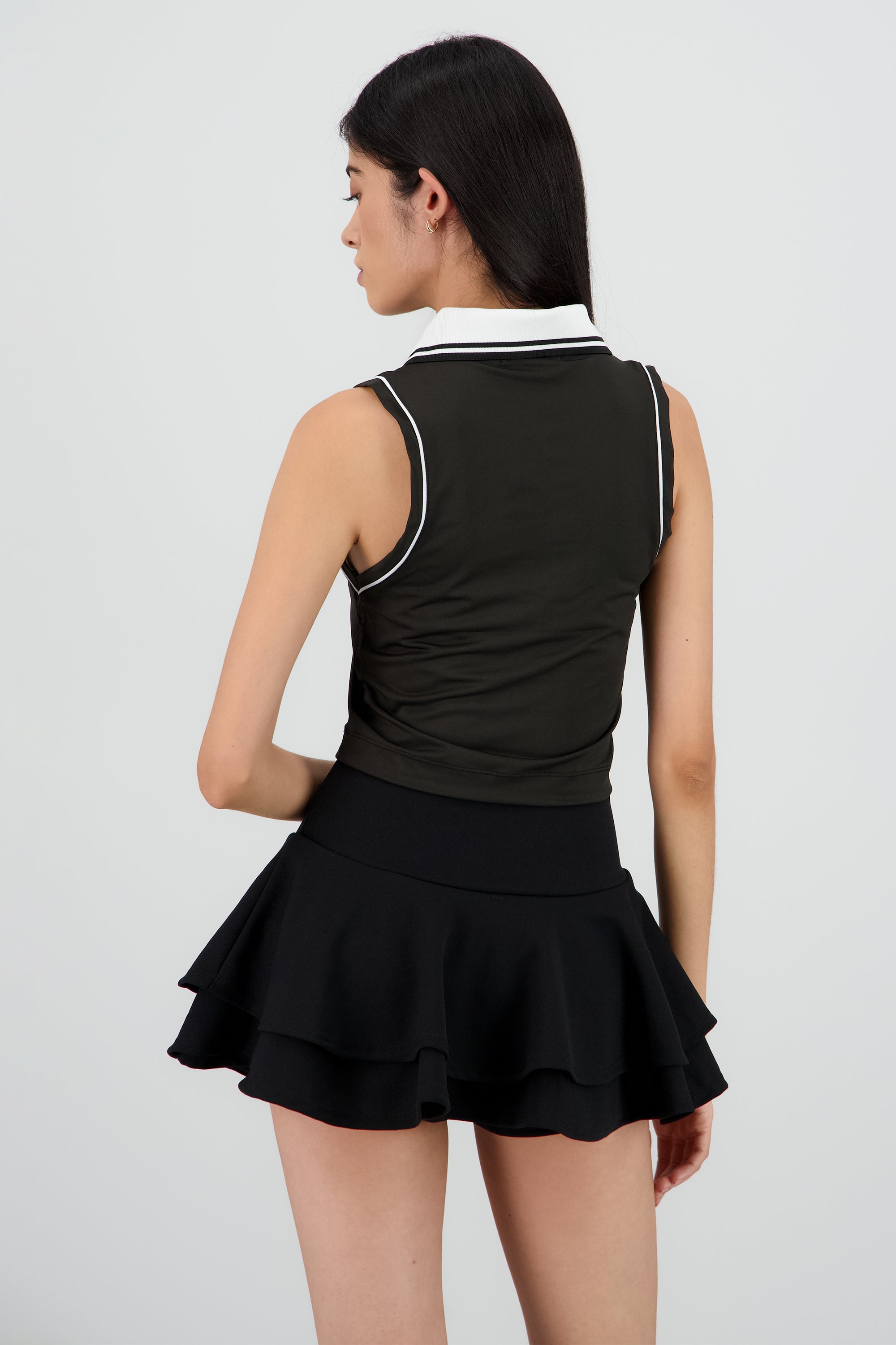 Top polo lineas contraste NEGRO COMBO