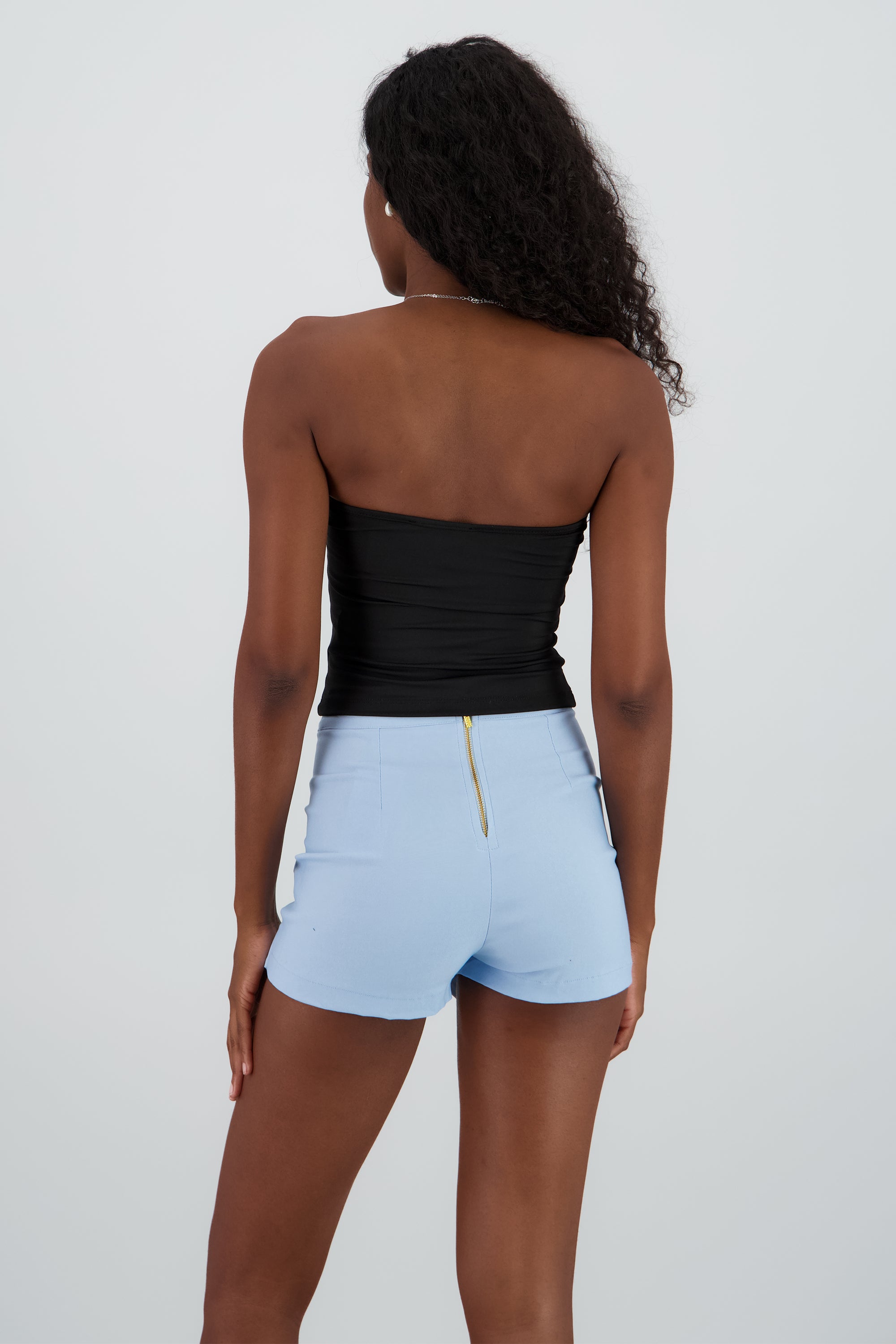 Top doble tela straplles cropped liso NEGRO