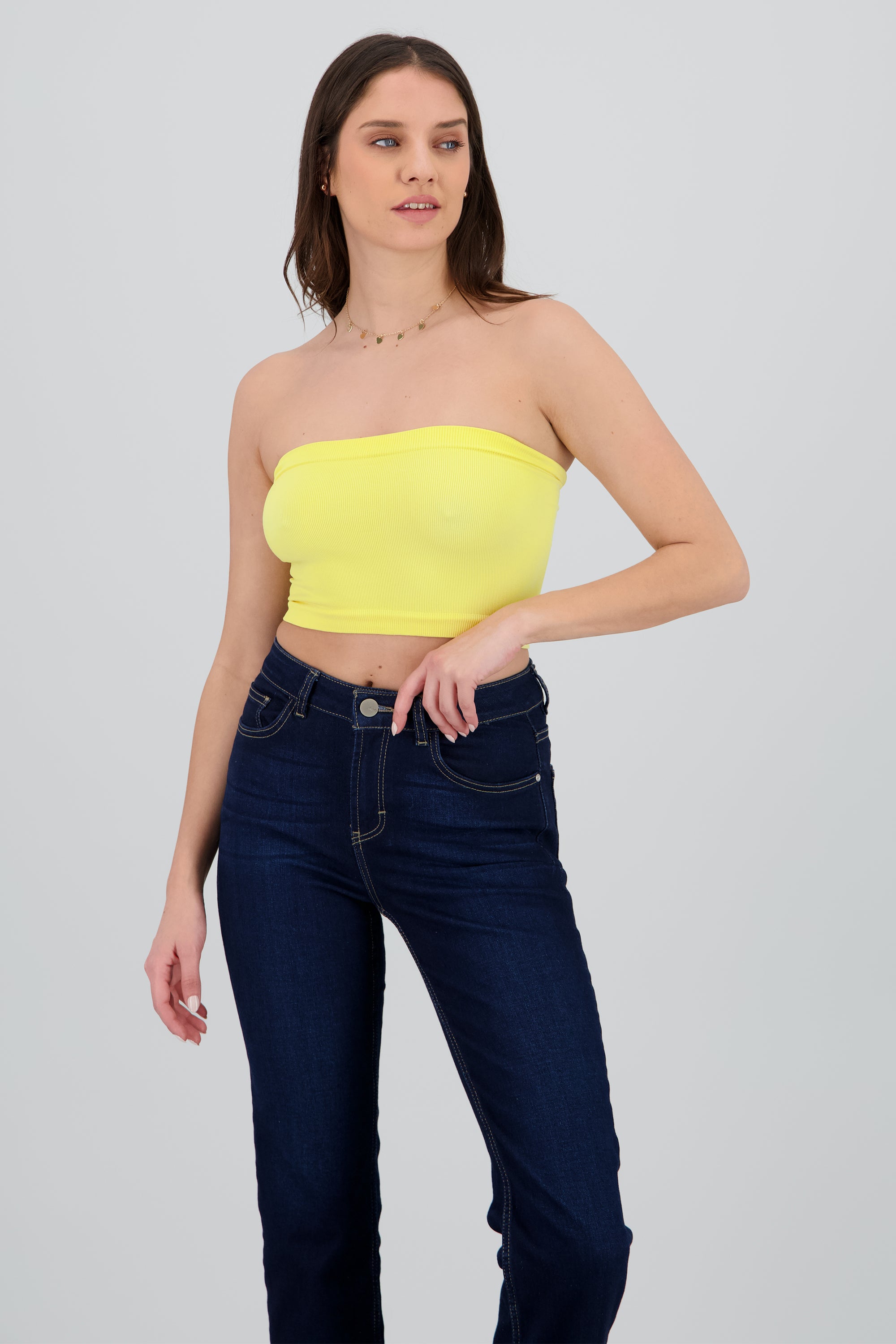 Top Tubo Strapless Rib AMARILLO PASTEL