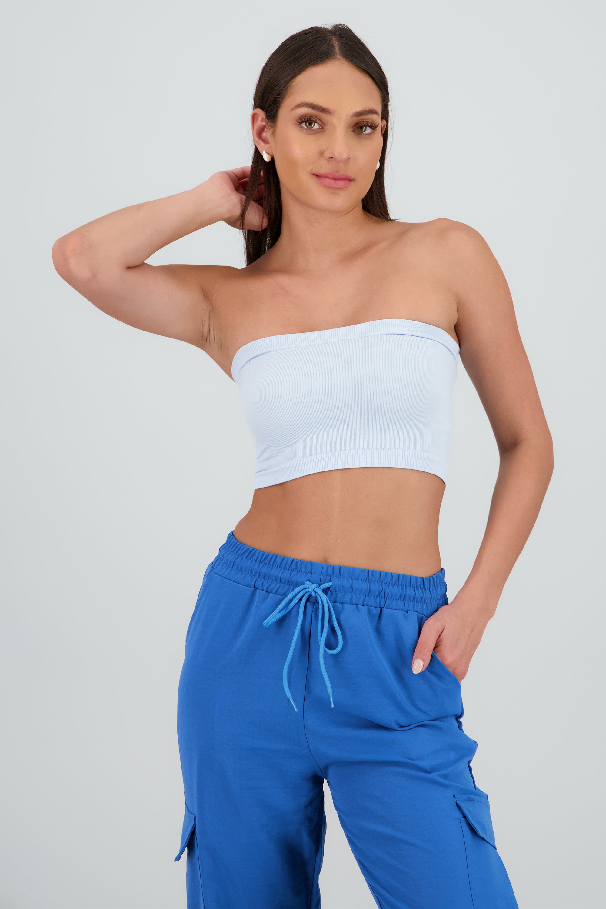 Top Tubo Strapless Rib AZUL CIELO