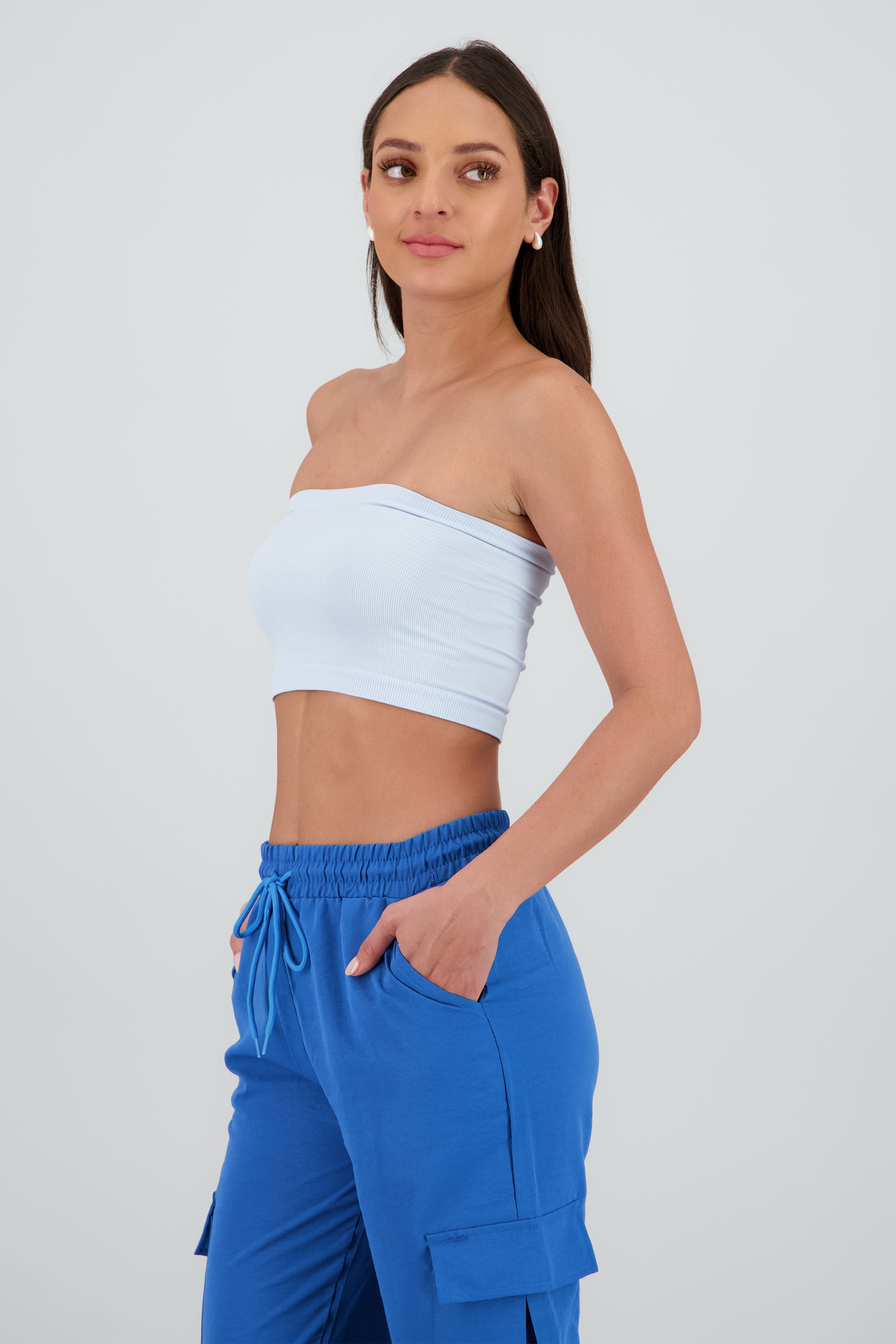 Top Tubo Strapless Rib AZUL CIELO