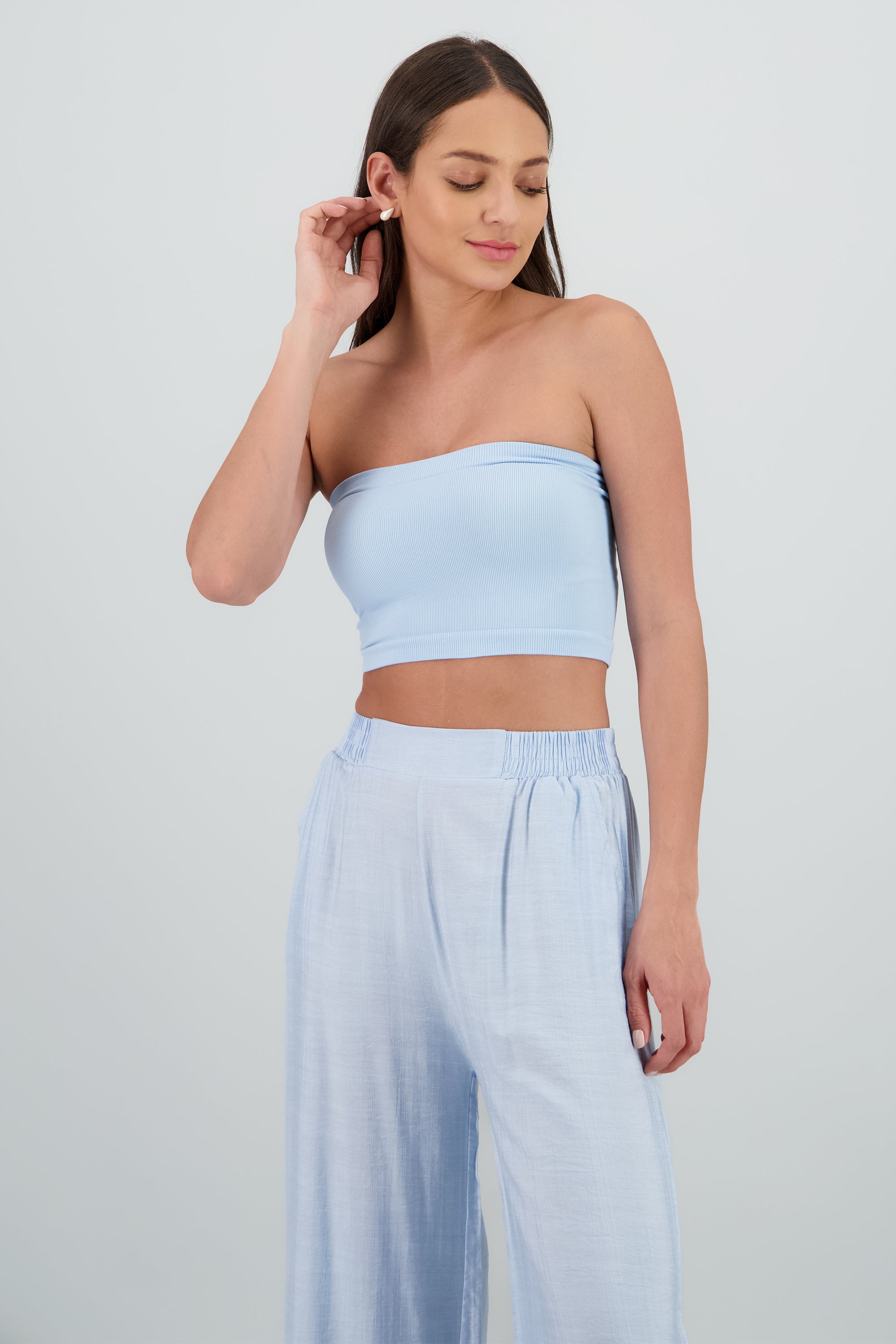 Top Tubo Strapless Rib AZUL PASTEL