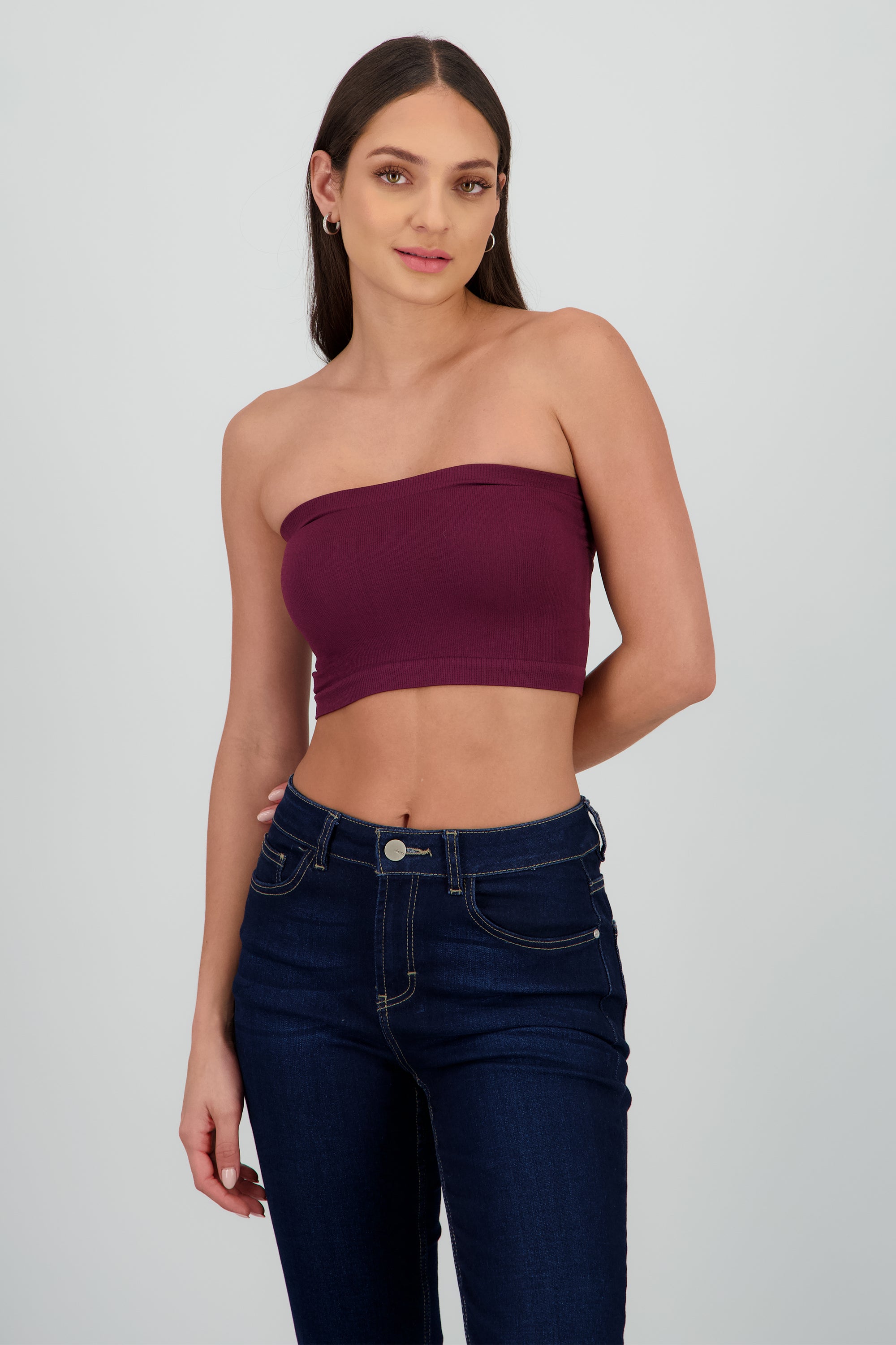 Top Tubo Strapless Rib CIRUELA