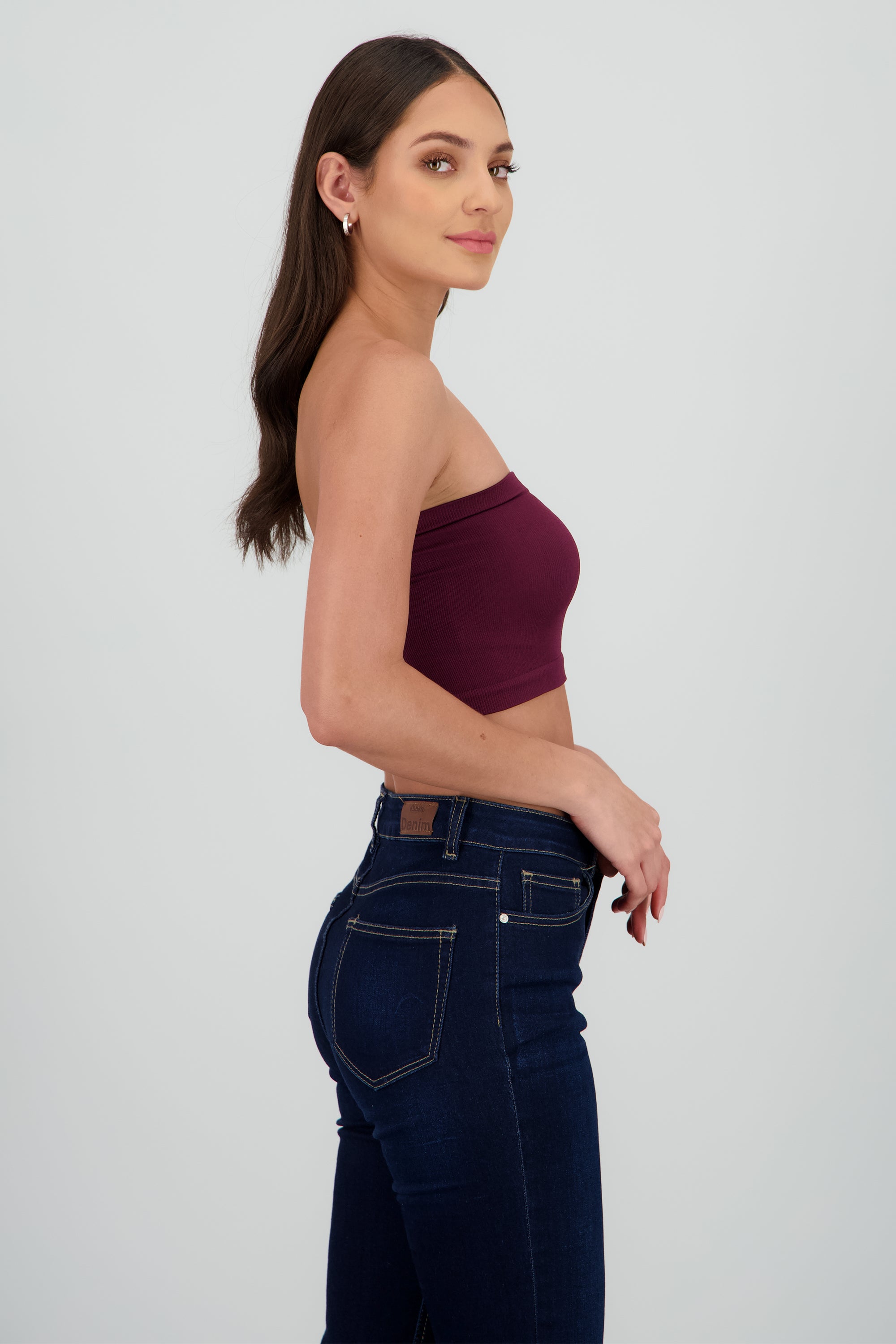 Top Tubo Strapless Rib CIRUELA