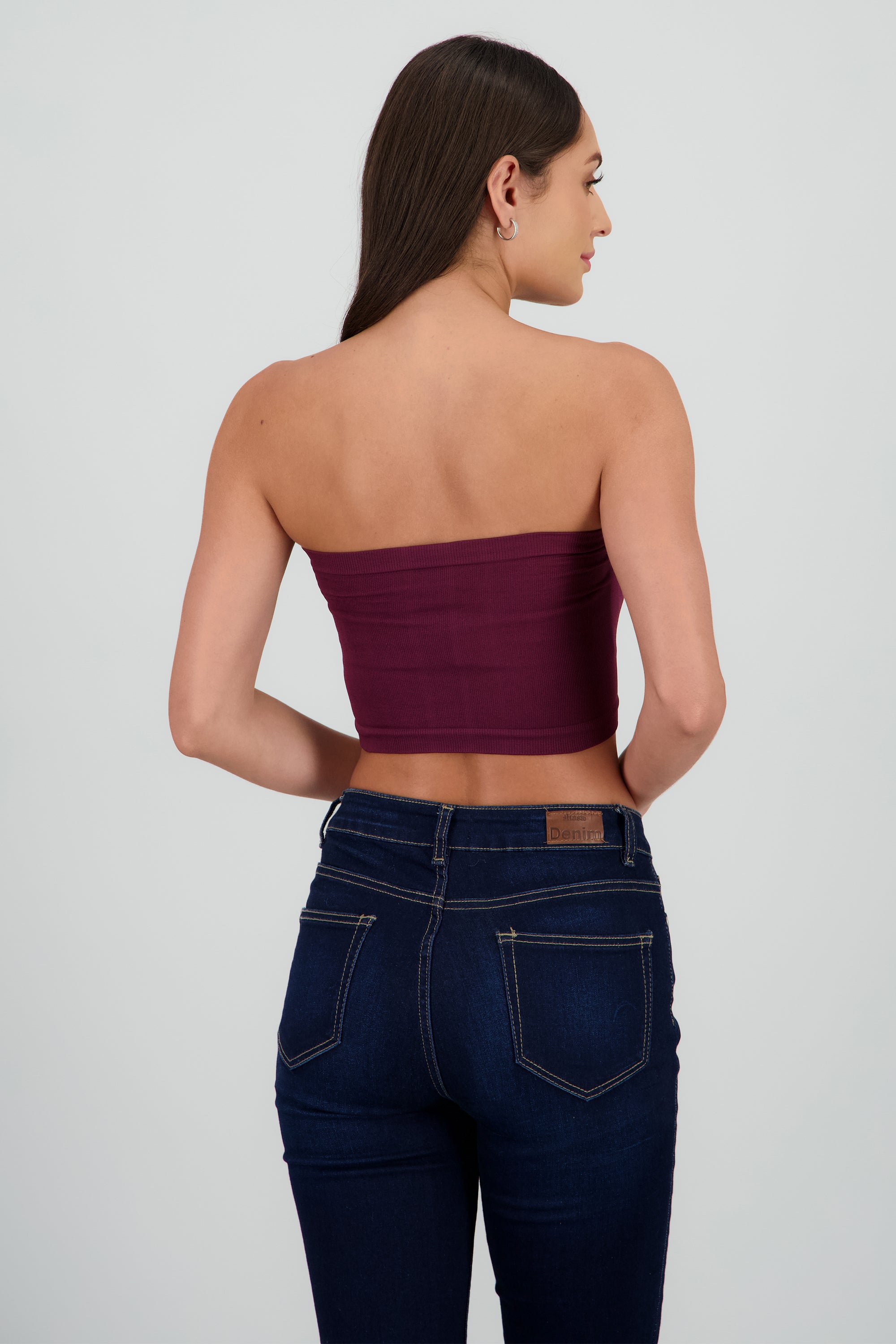 Top Tubo Strapless Rib CIRUELA