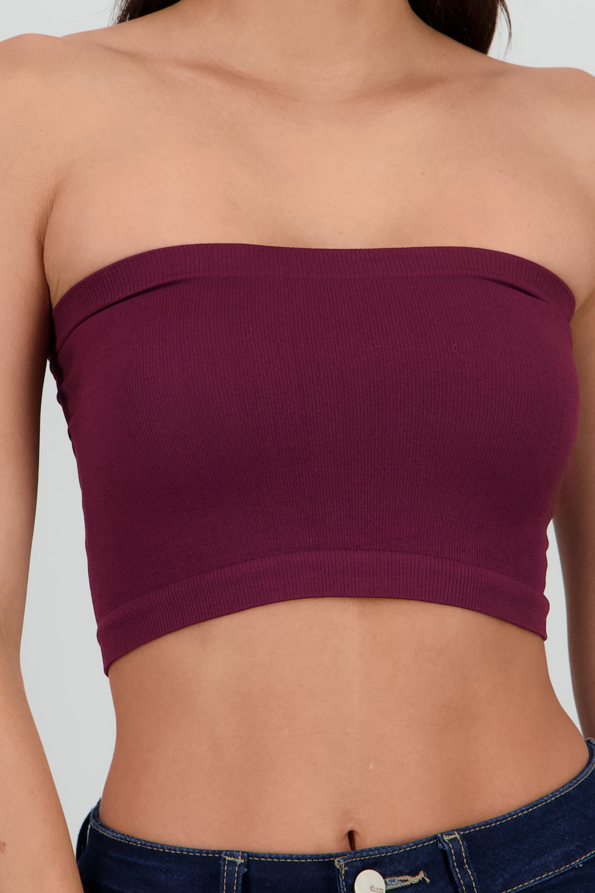 Top Tubo Strapless Rib CIRUELA