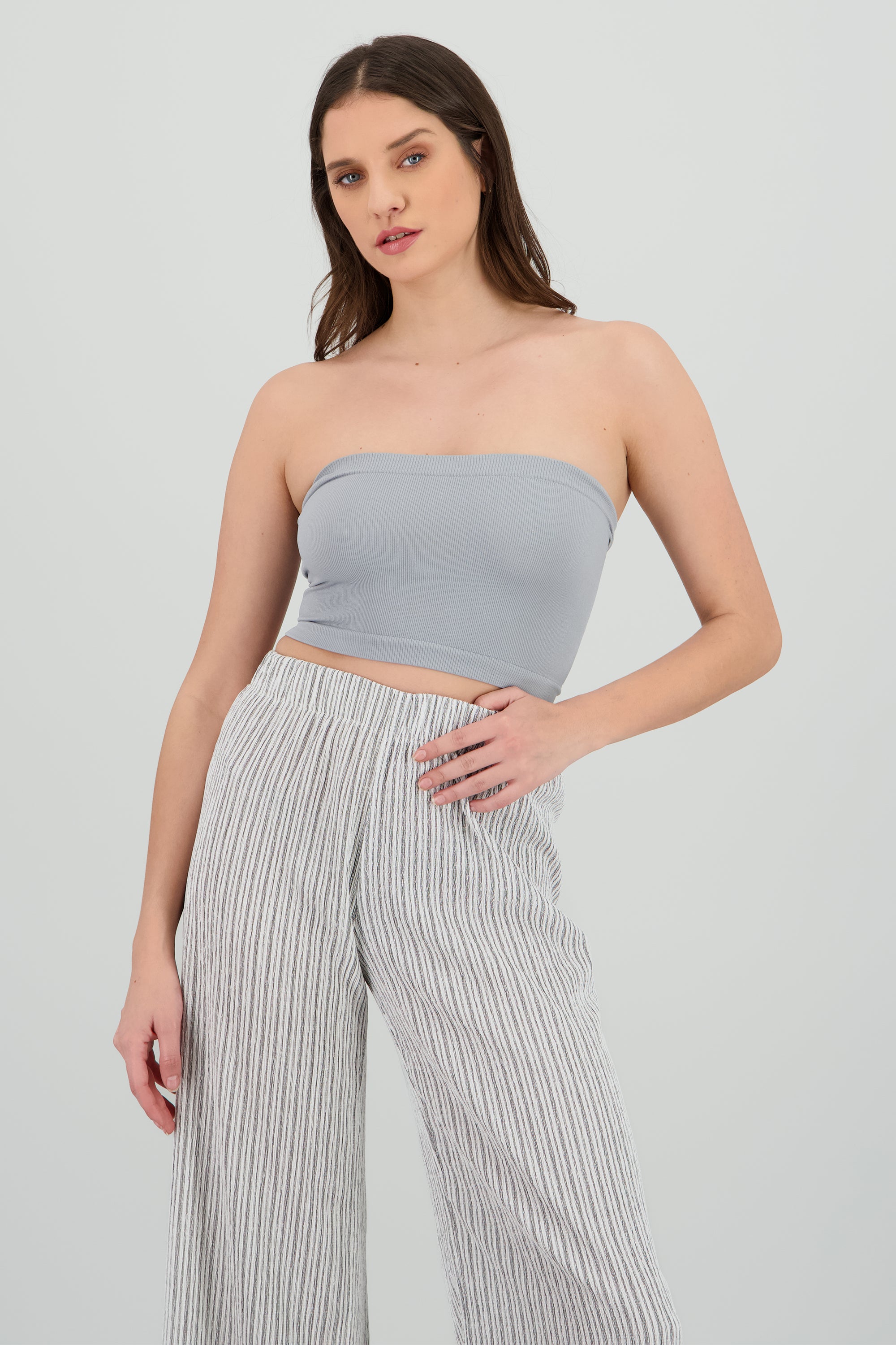 Top Tubo Strapless Rib GRIS CLARO