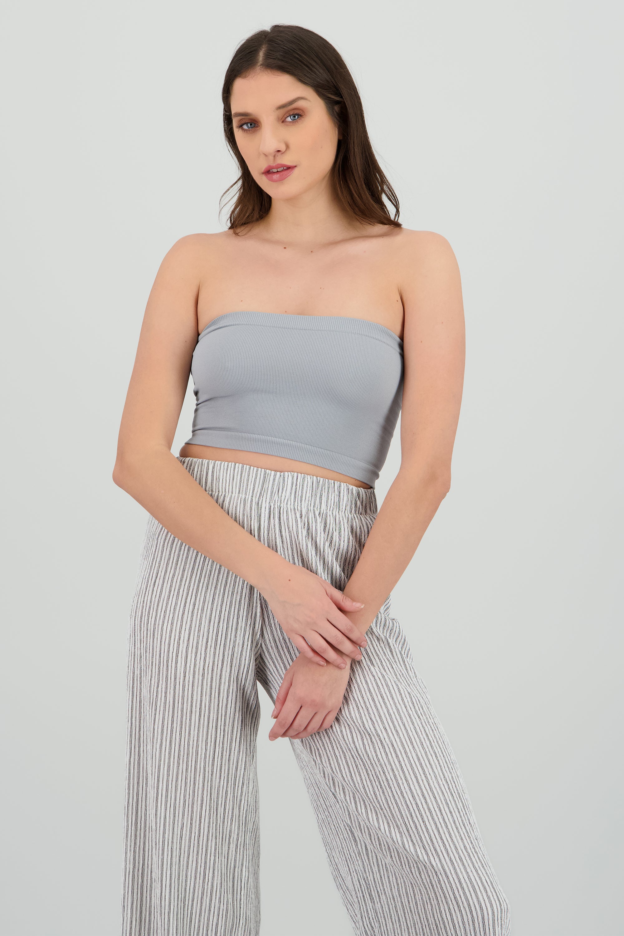 Top Tubo Strapless Rib GRIS CLARO