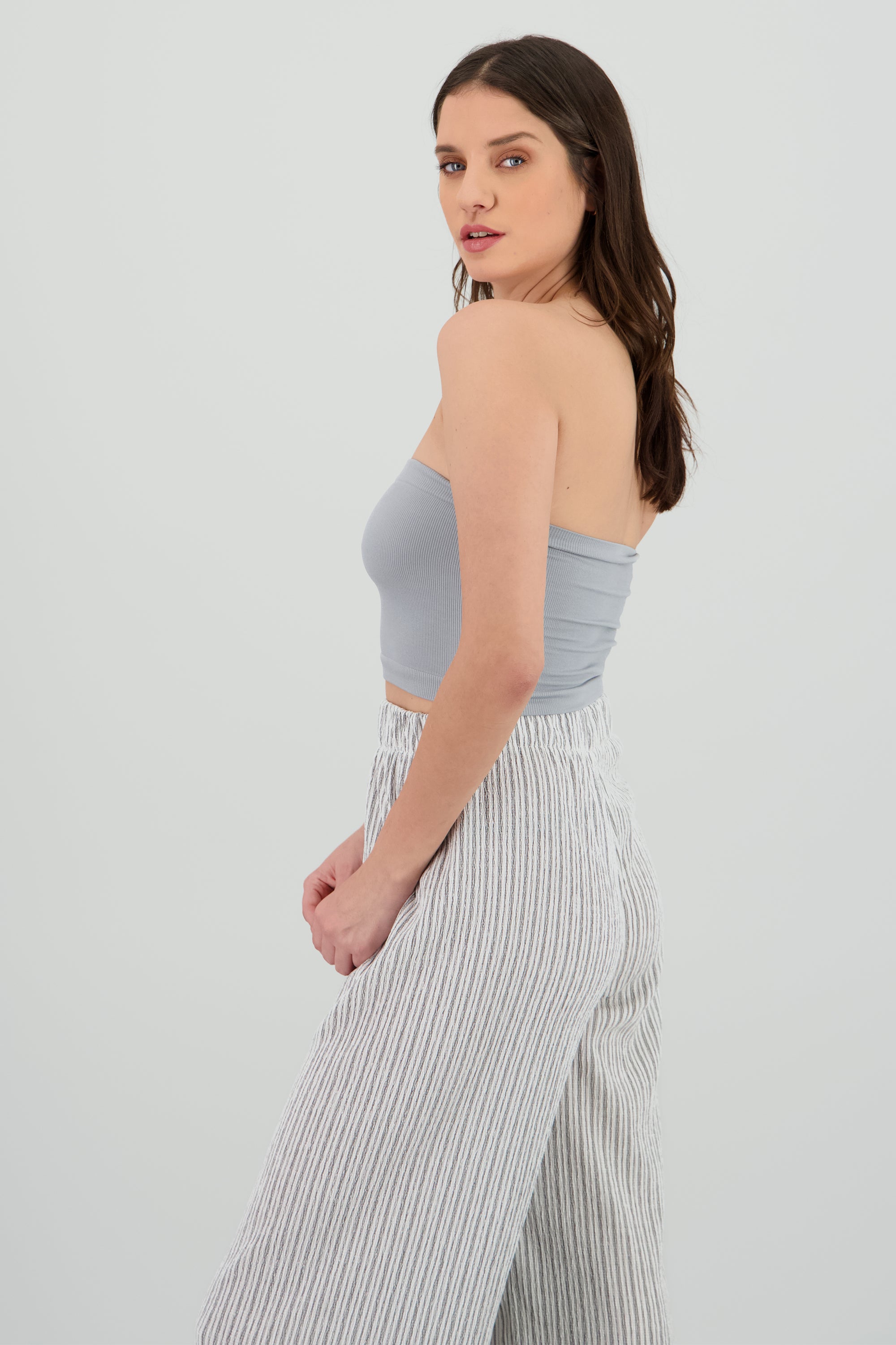Top Tubo Strapless Rib GRIS CLARO