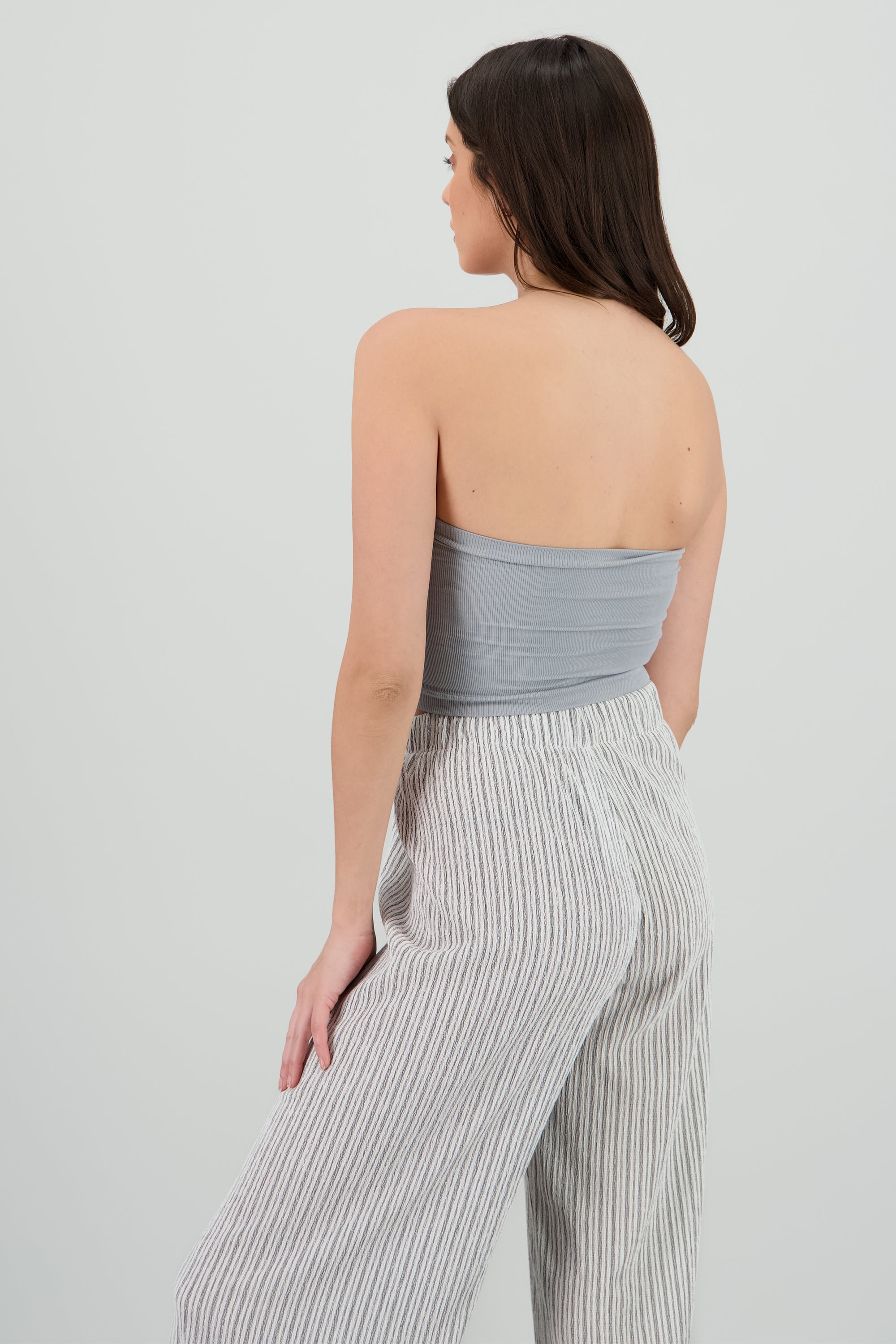 Top Tubo Strapless Rib GRIS CLARO