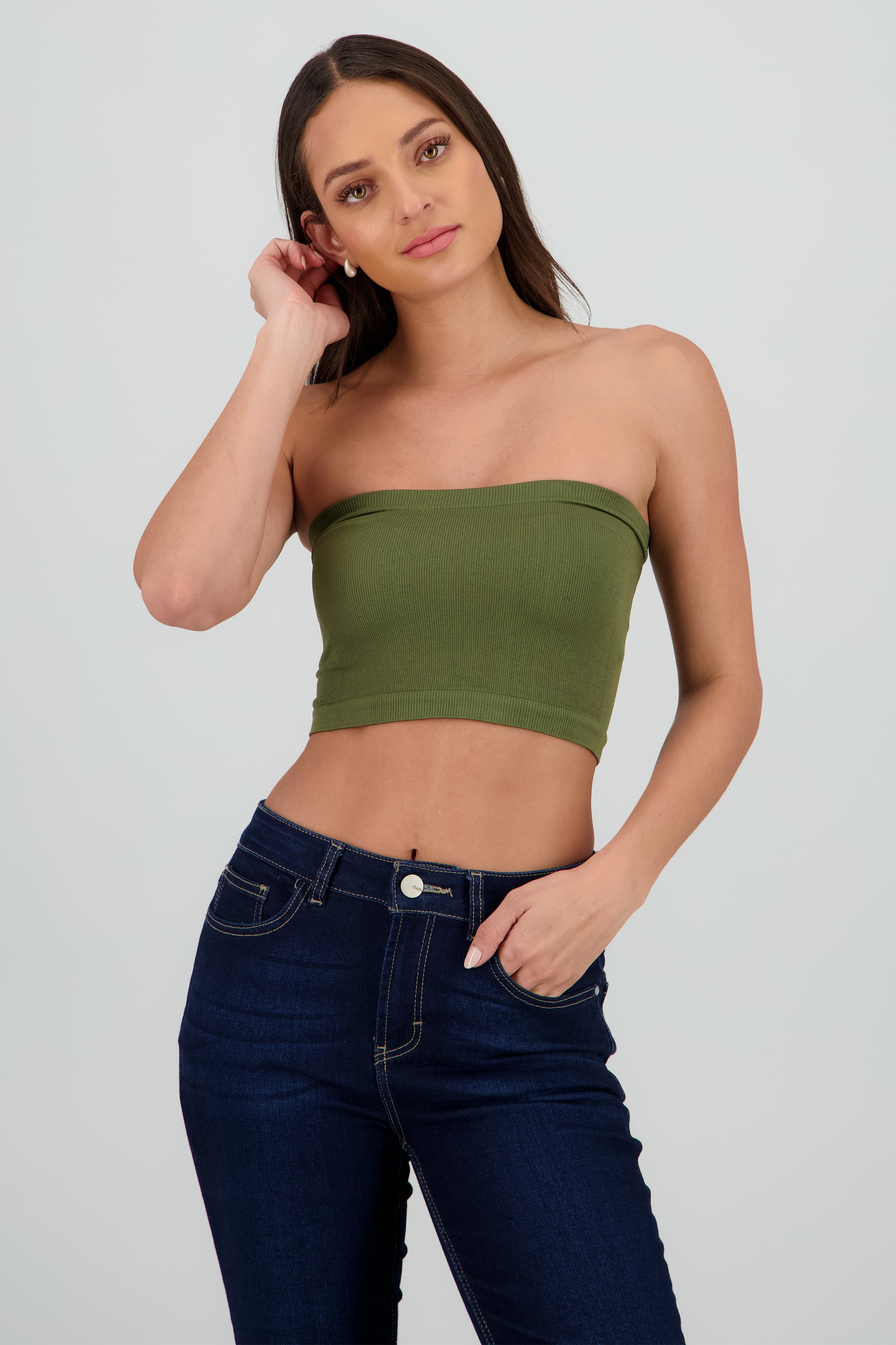 Top Tubo Strapless Rib OLIVO