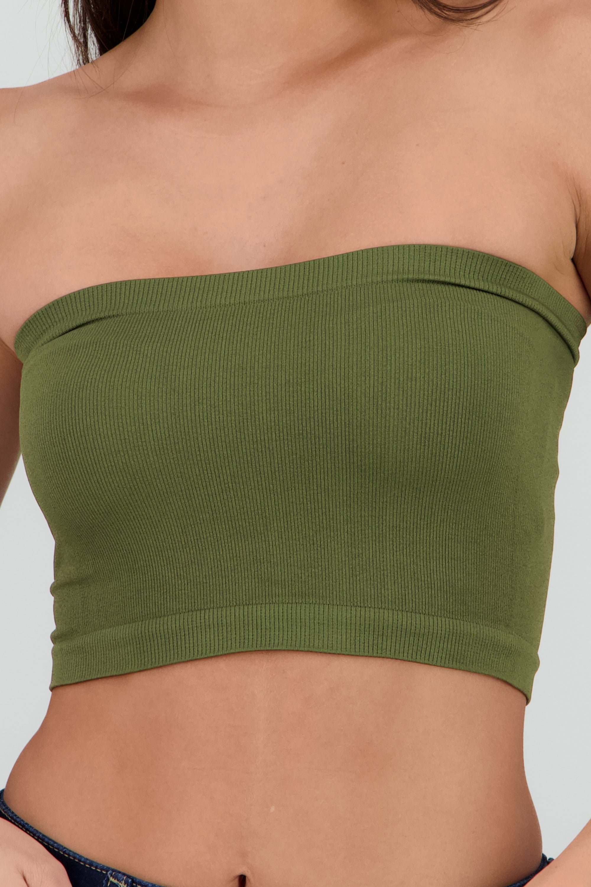 Top Tubo Strapless Rib OLIVO
