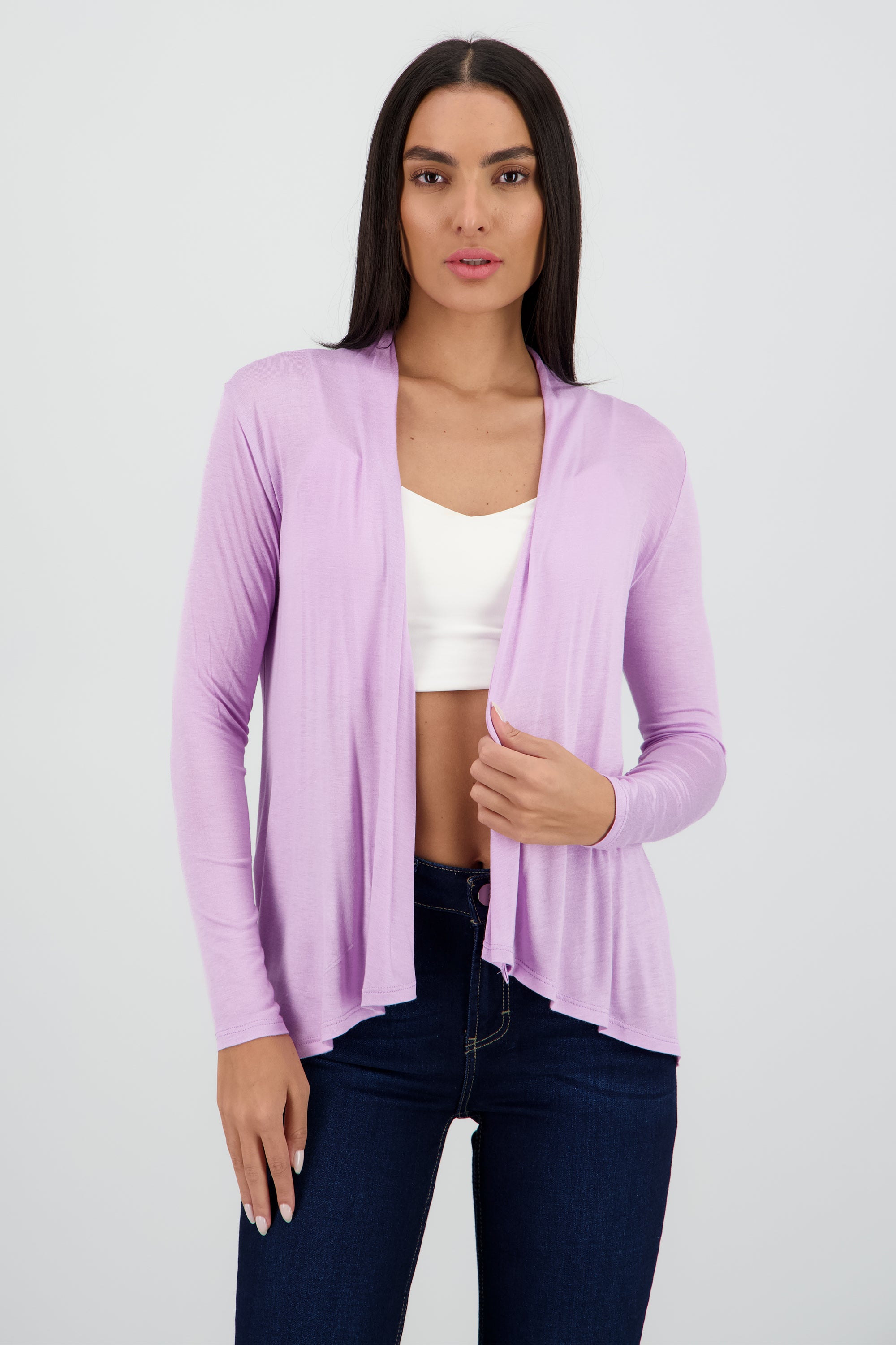 Cárdigan Corto Caída Cascada Manga Larga LILA