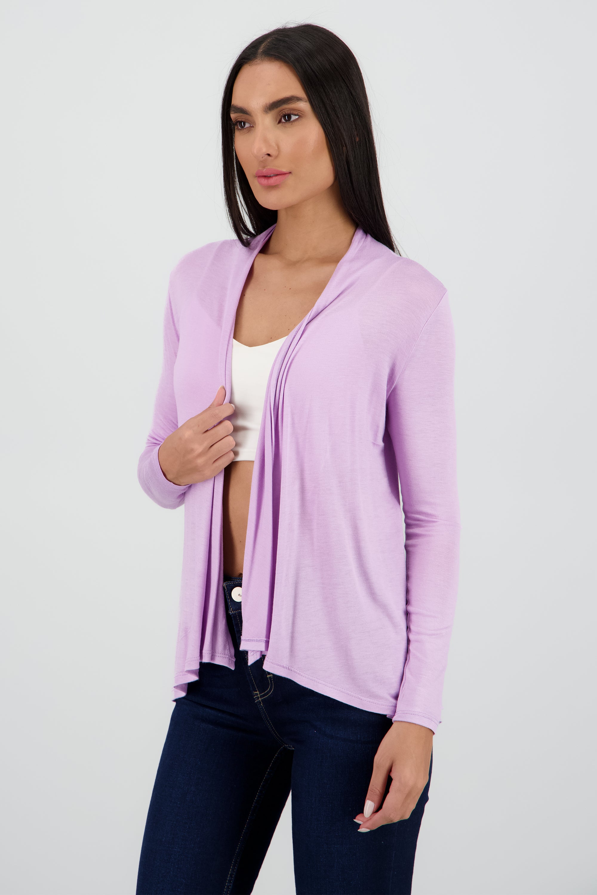 Cárdigan Corto Caída Cascada Manga Larga LILA