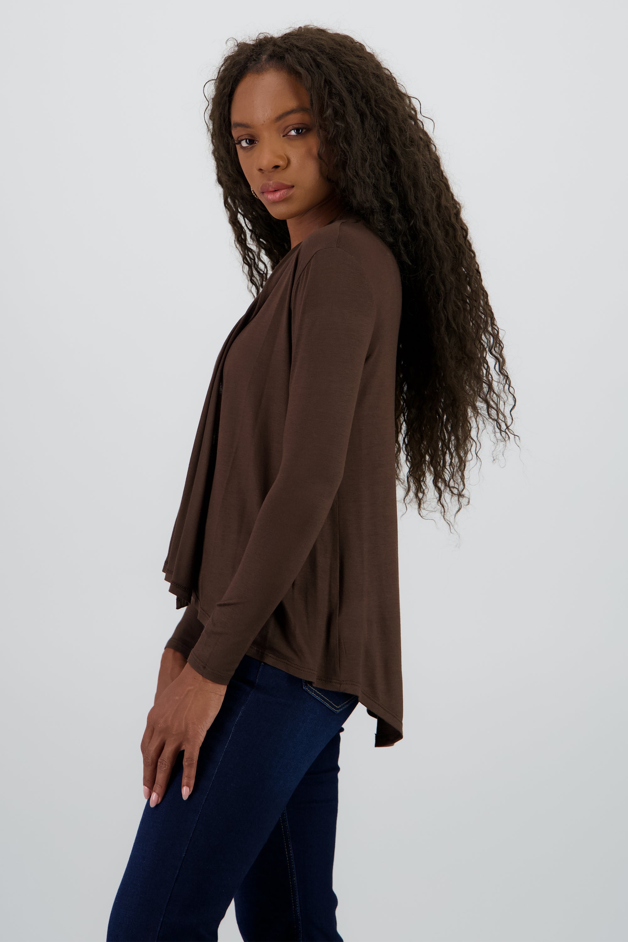 Cárdigan Corto Caída Cascada Manga Larga CHOCOLATE