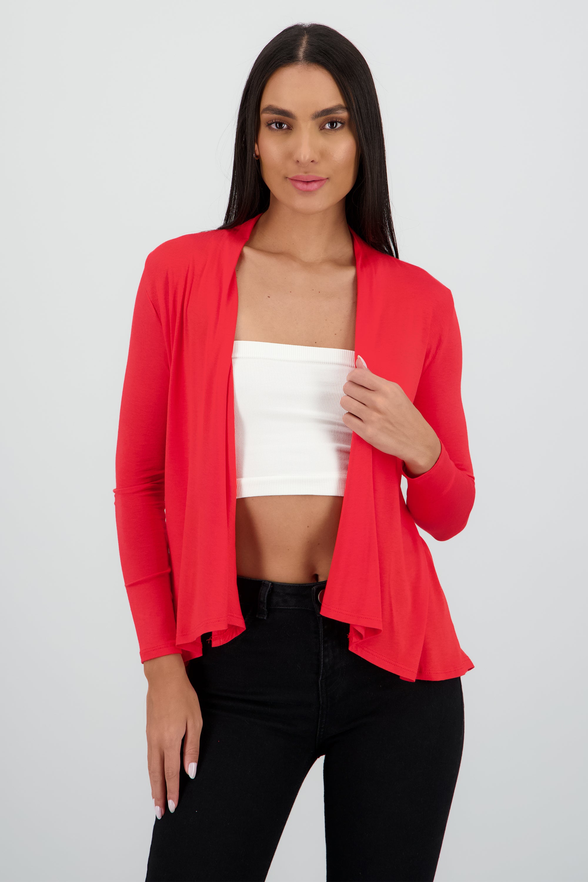 Cárdigan Corto Caída Cascada Manga Larga ROJO