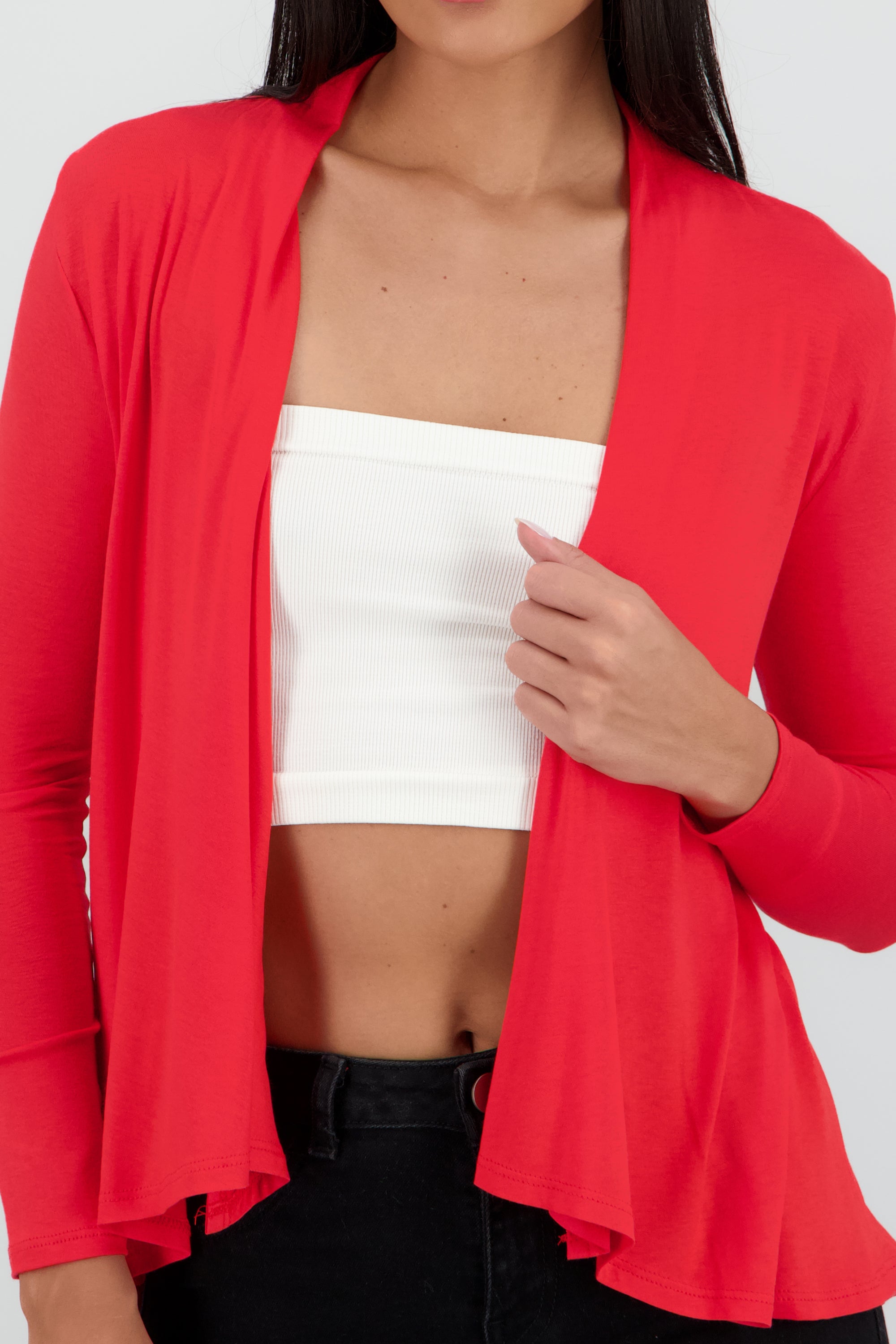 Cárdigan Corto Caída Cascada Manga Larga ROJO