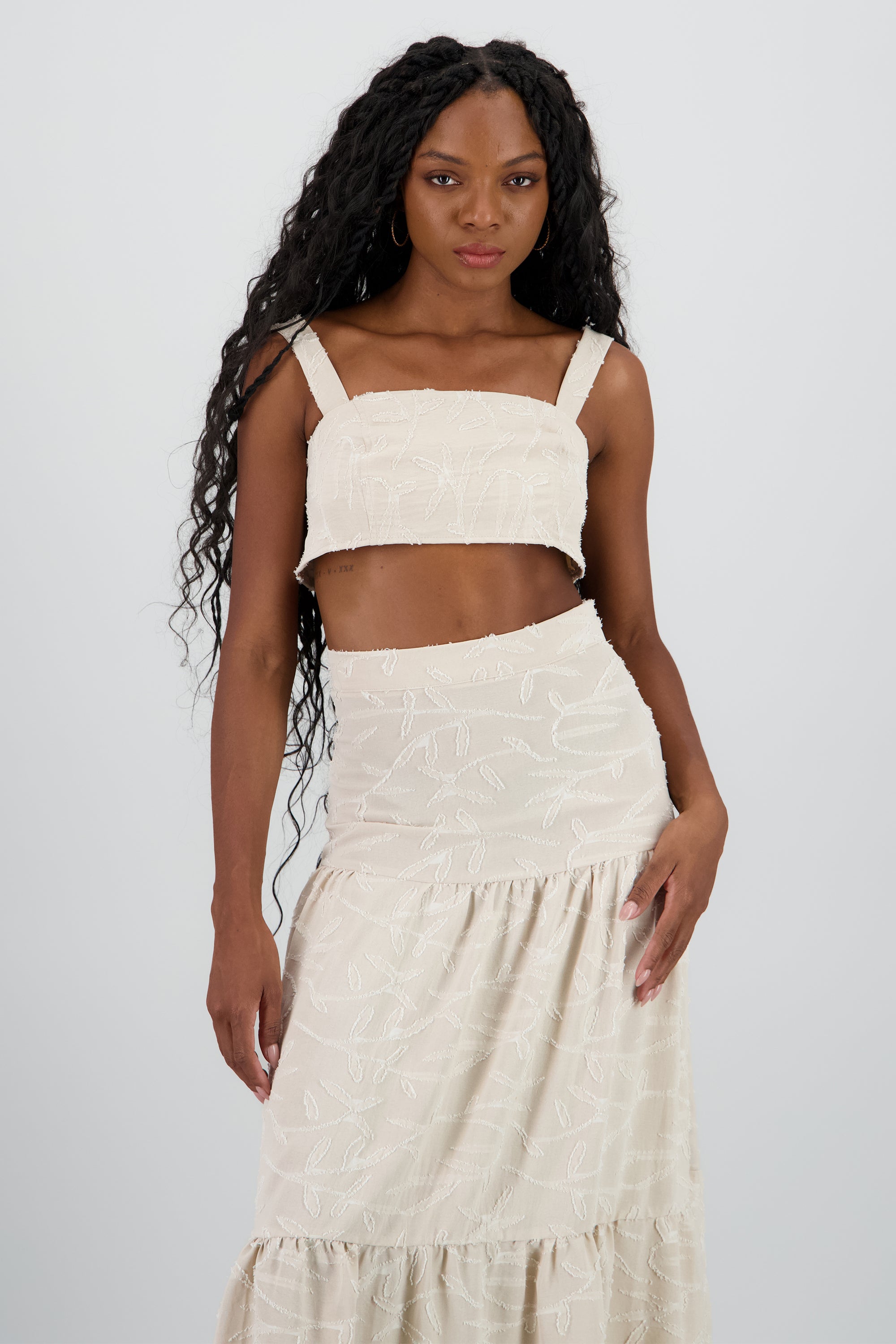 Top crop tirantes textura CREMA