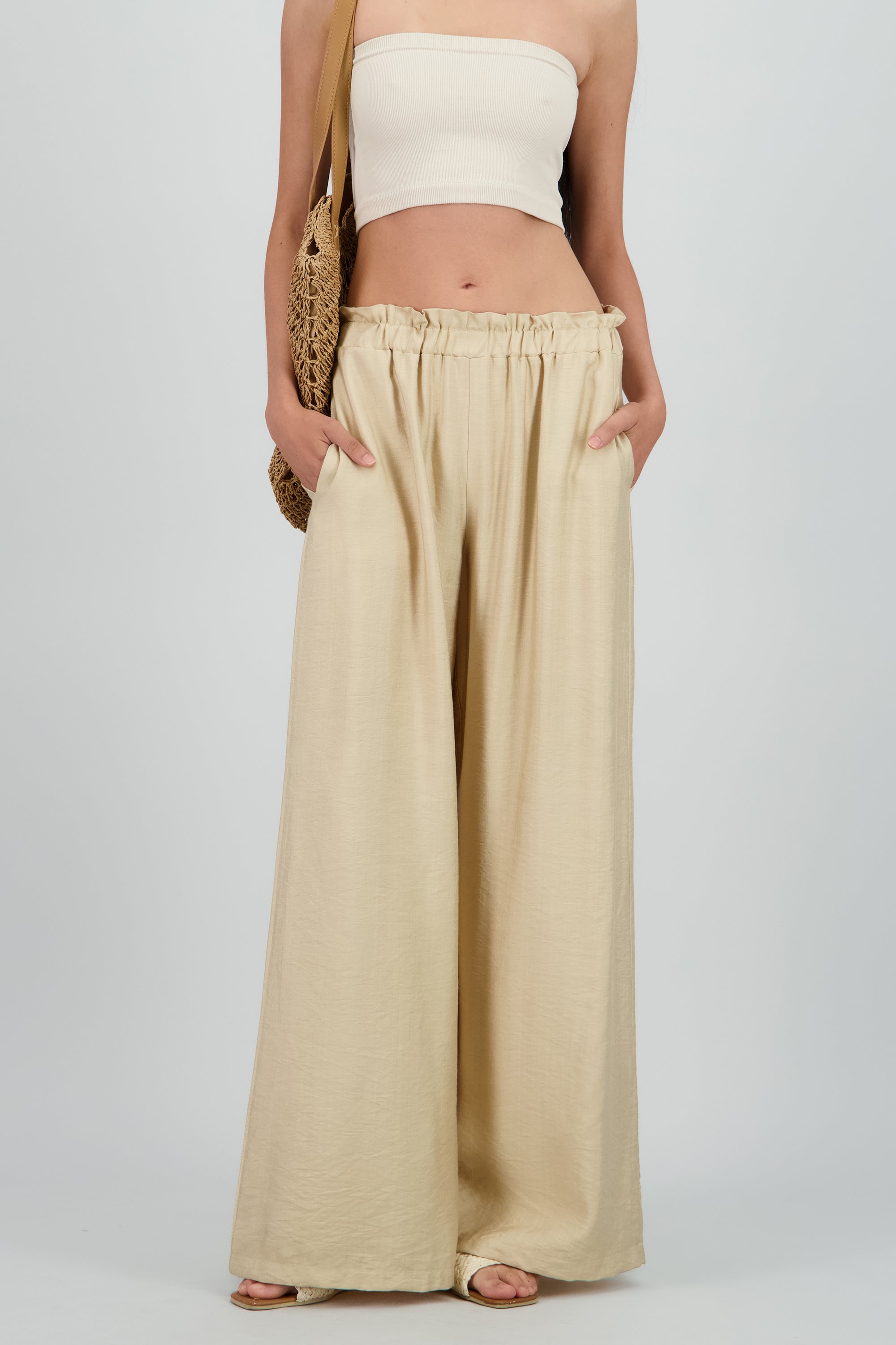 Pantalon fluido ligero detalle resorte TAUPE