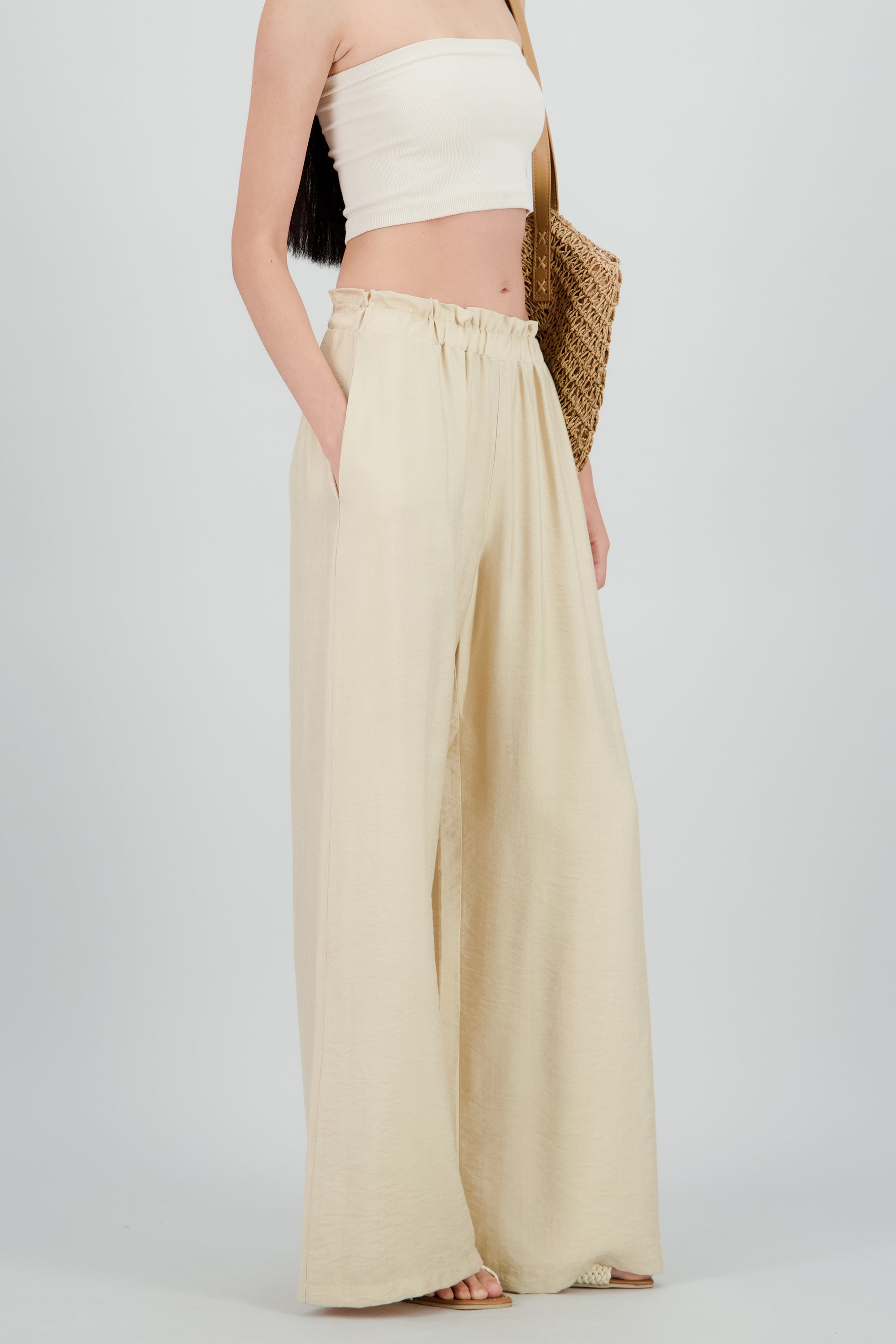 Pantalon fluido ligero detalle resorte TAUPE