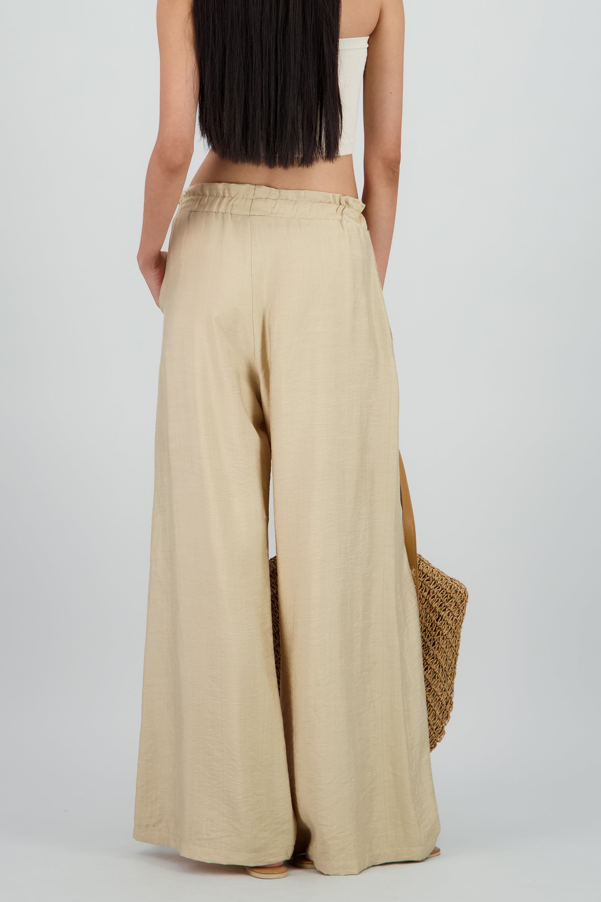 Pantalon fluido ligero detalle resorte TAUPE