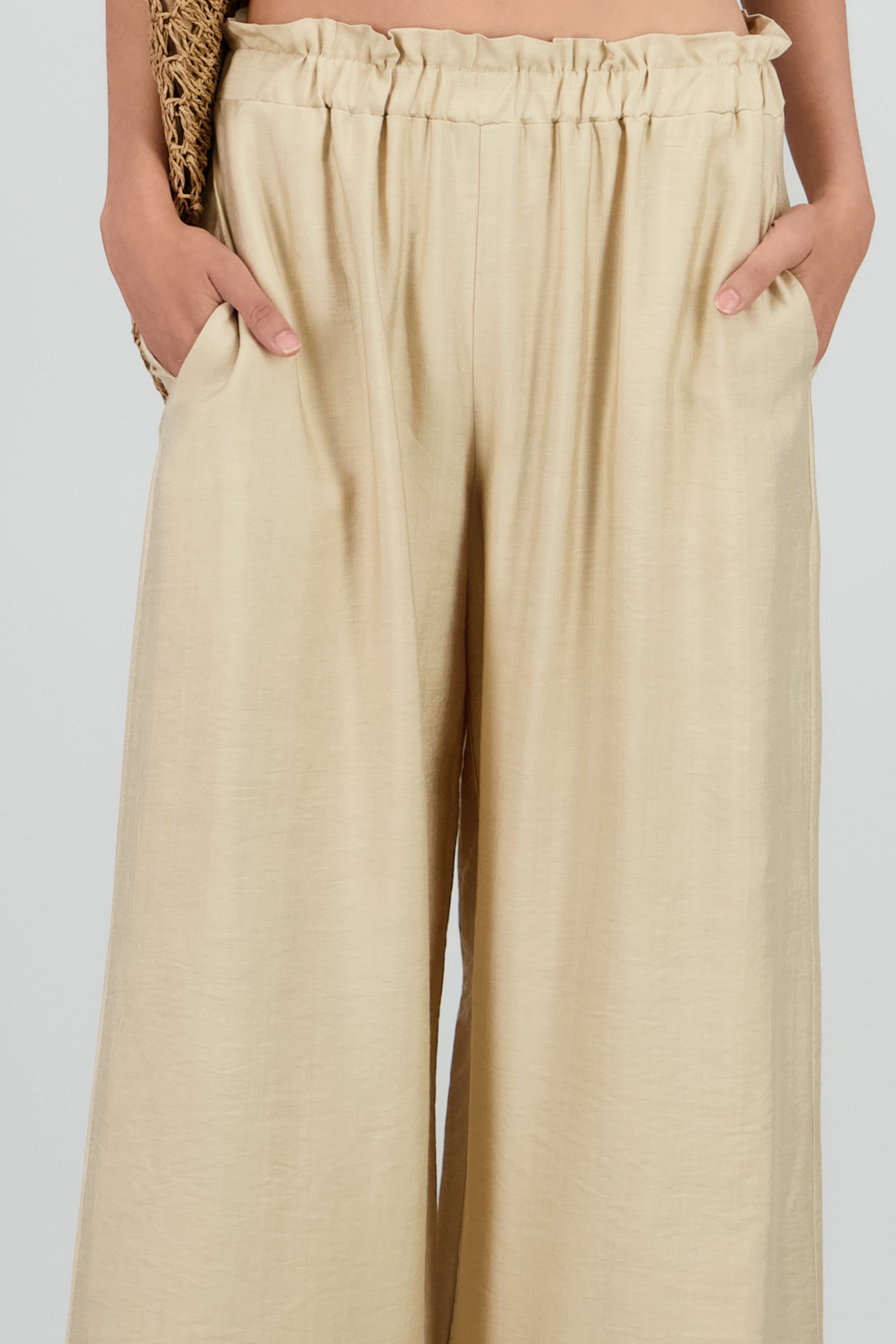Pantalon fluido ligero detalle resorte TAUPE