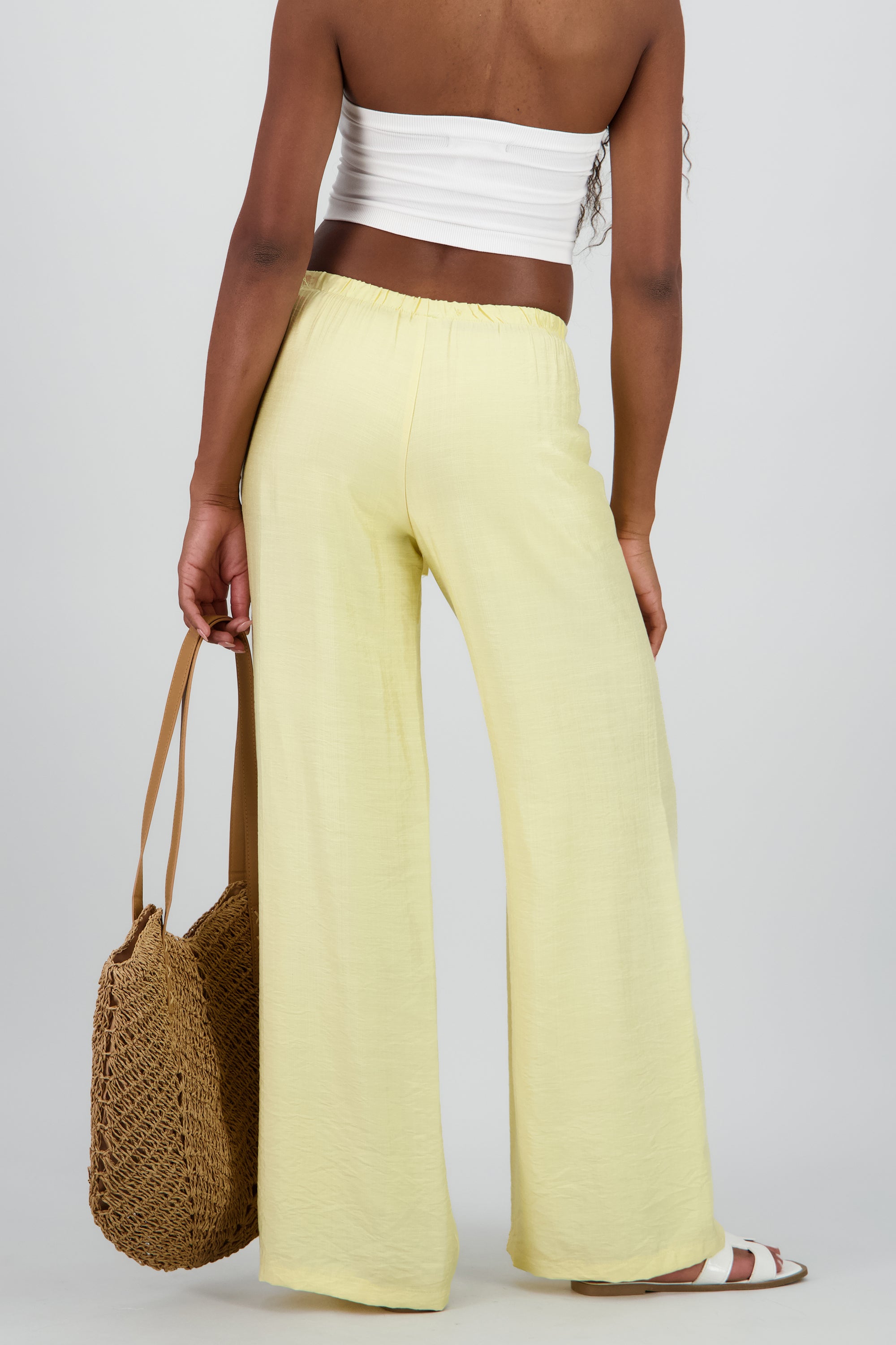 Pantalon wide leg fluido detalle resorte jareta AMARILLO PASTEL